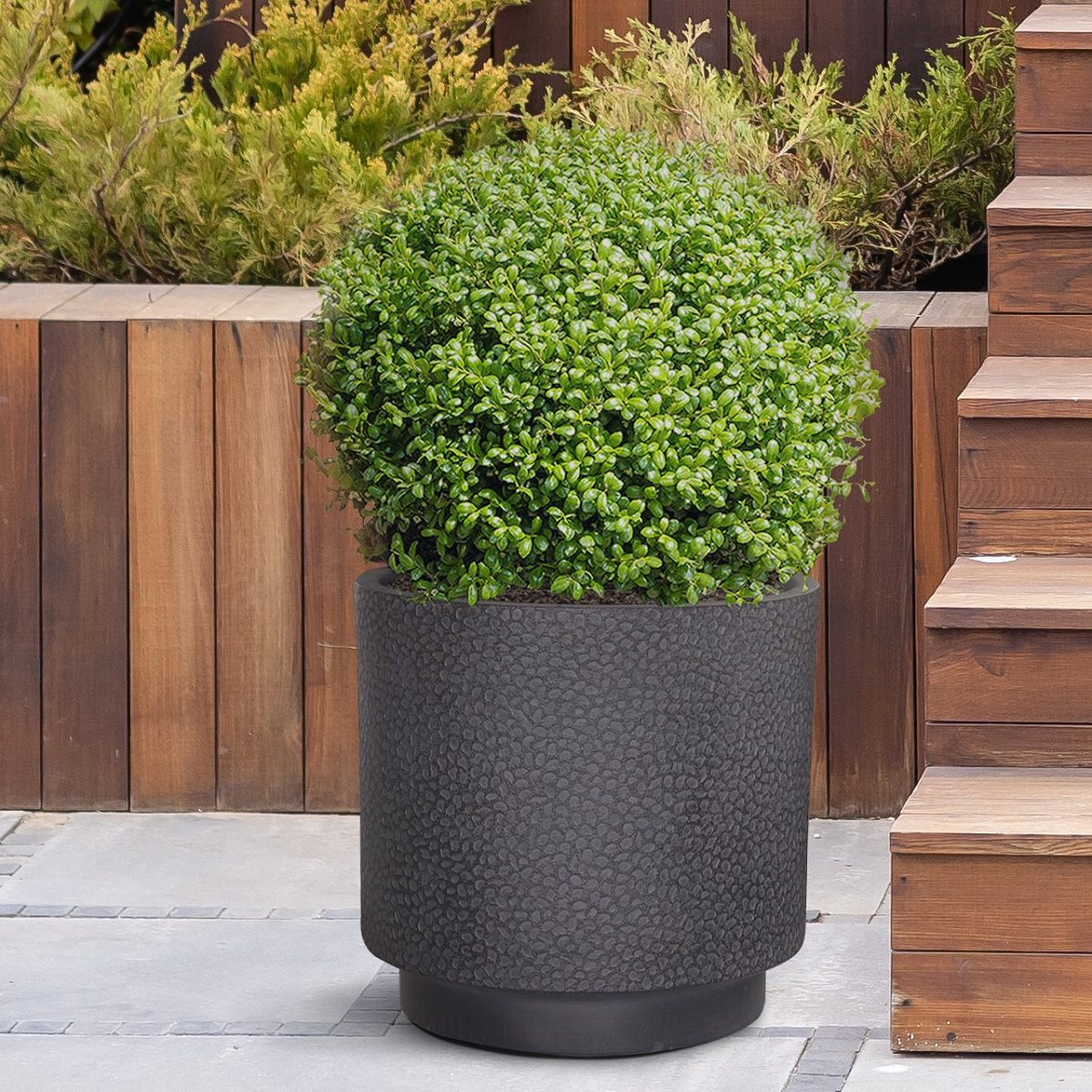 IDEALIST Lite Hammered Stone Cylinder Outdoor Planter