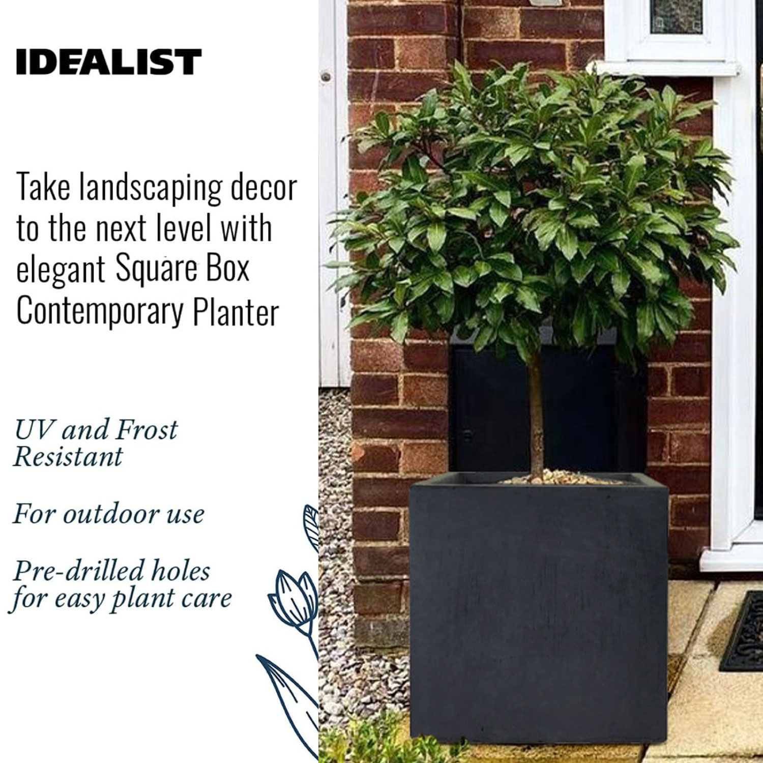 IDEALIST Lite Square Box Contemporary Light Concrete Planter