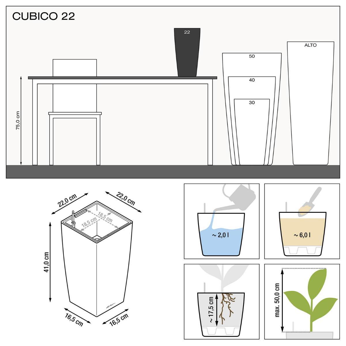 LECHUZA CUBICO Square Tall Poly Resin Self-watering Planter