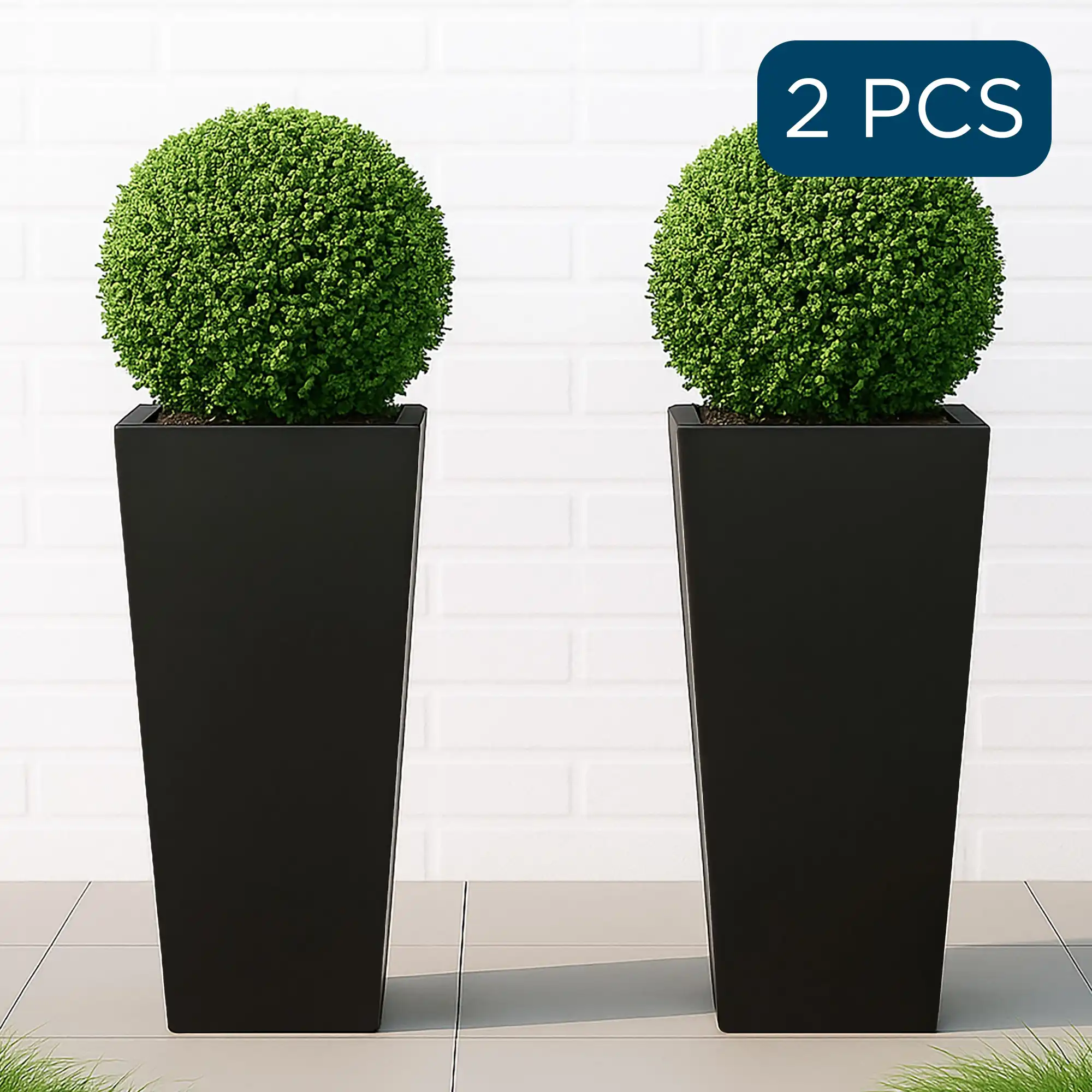 Set of IDEALIST Lite Light Concrete Garden Tall Planters, Outdoor Plant Pots with Tapered Shape