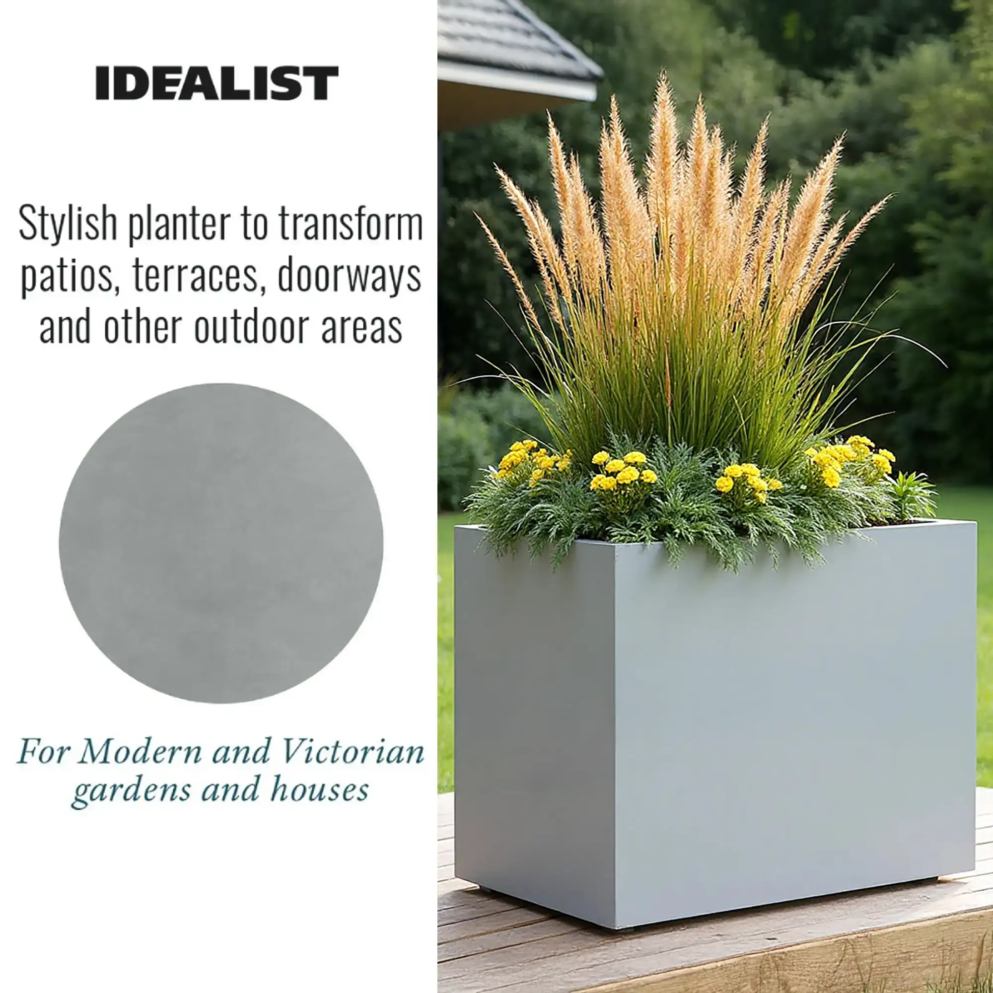 IDEALIST Lite Contemporary Light Concrete Trough Planter