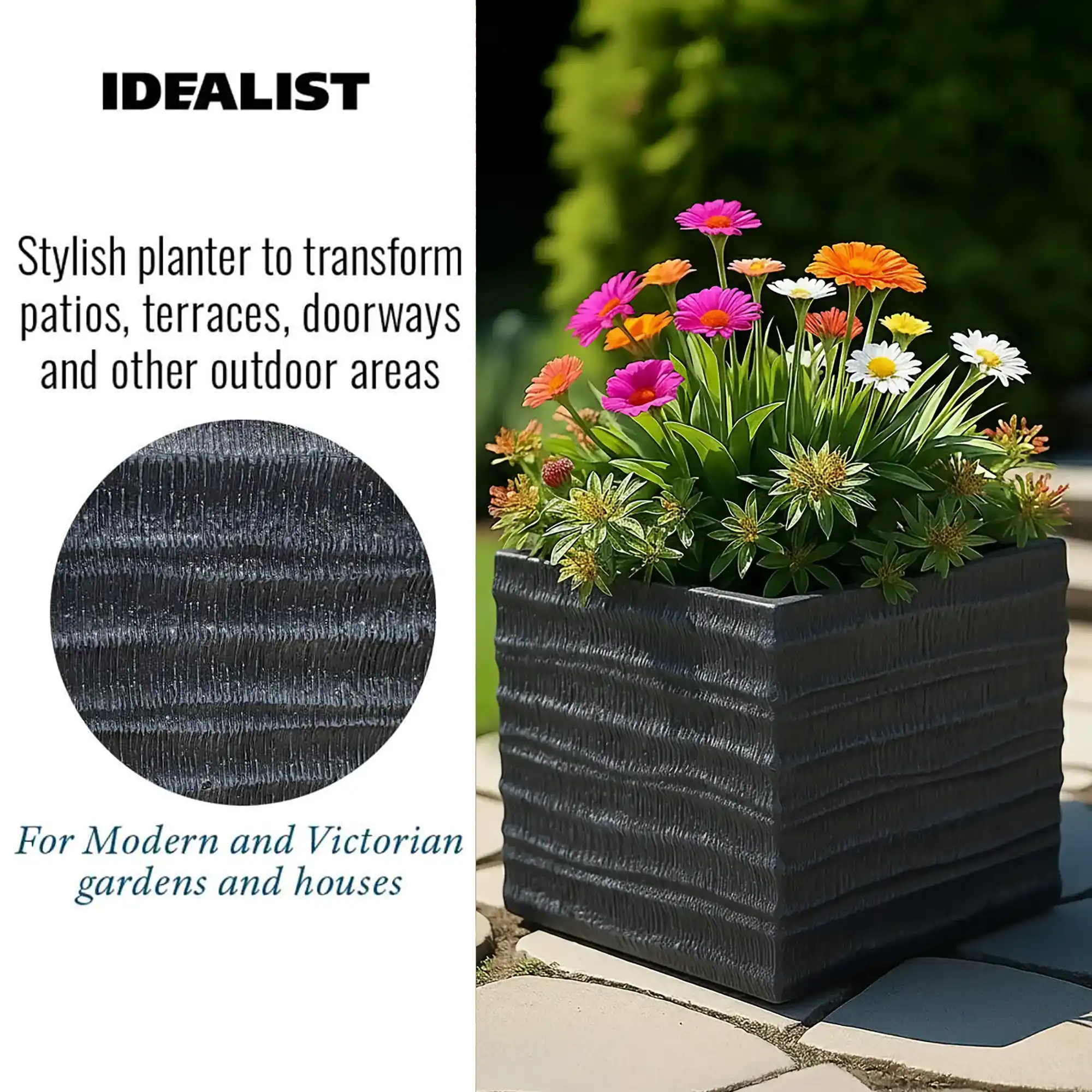 IDEALIST Lite Straw Ribbed Square Outdoor Planter