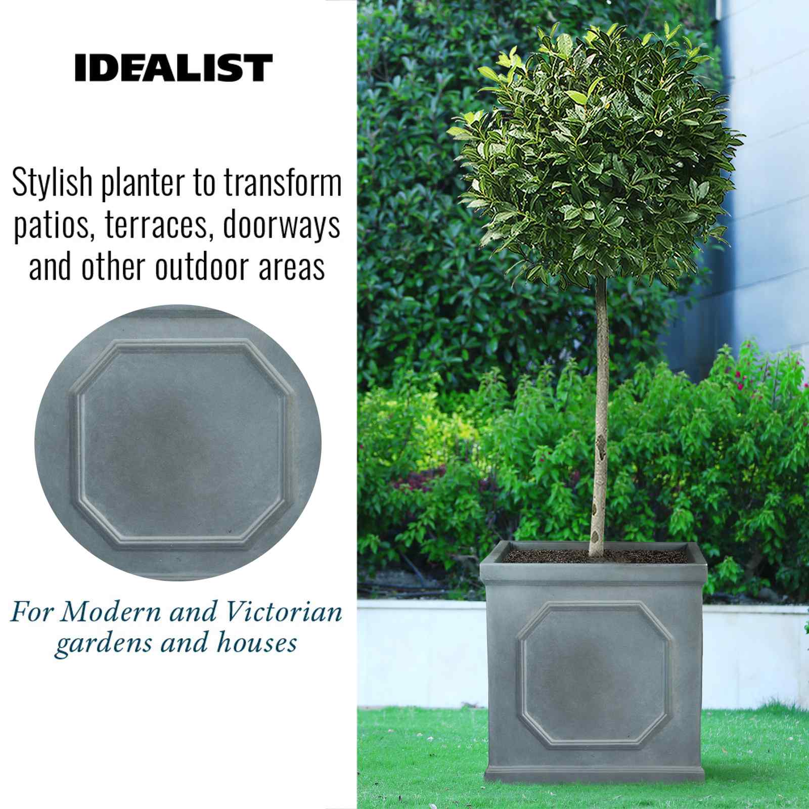 IDEALIST Lite Faux Lead Chelsea Box Square Light Concrete Planter