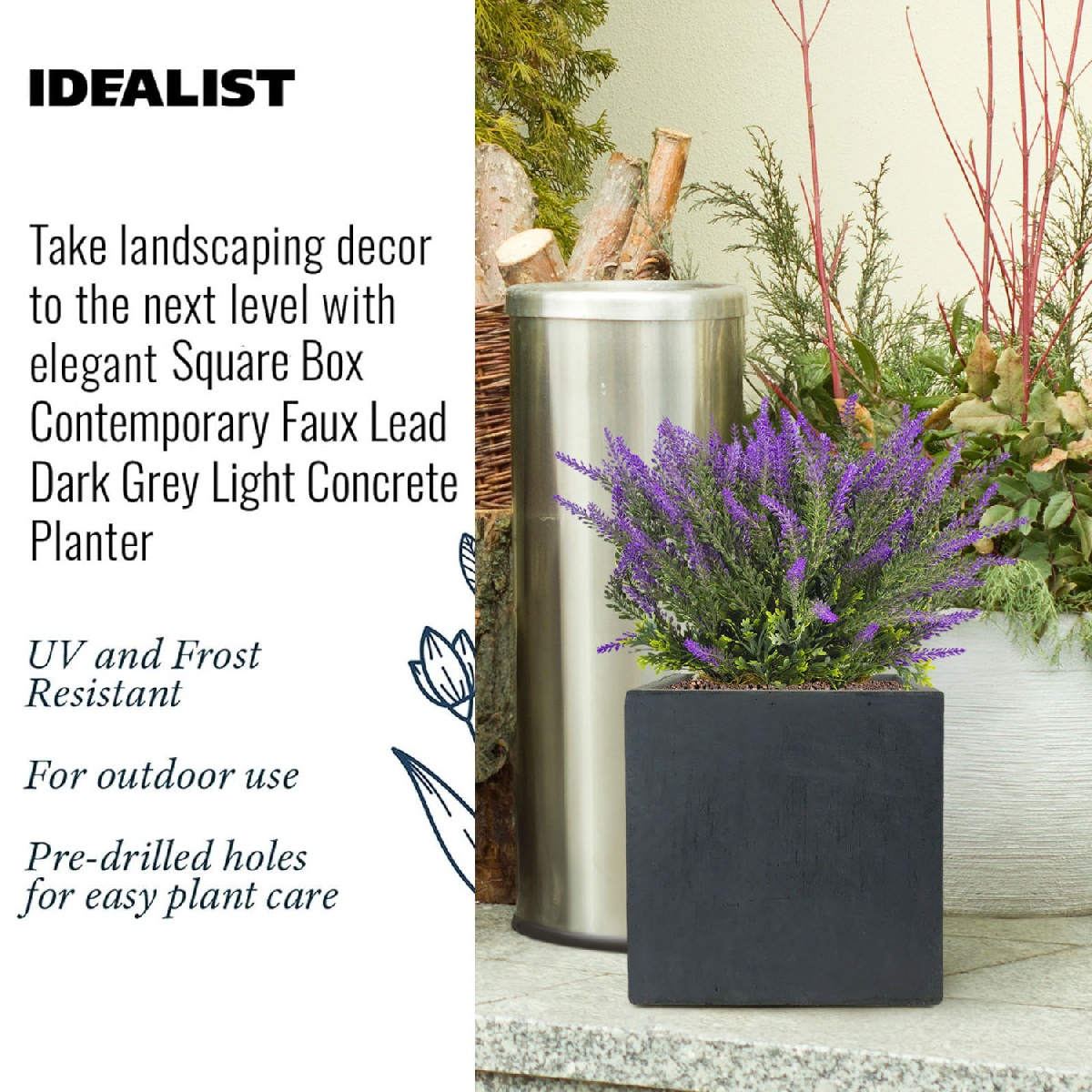 IDEALIST Lite Square Box Contemporary Light Concrete Planter