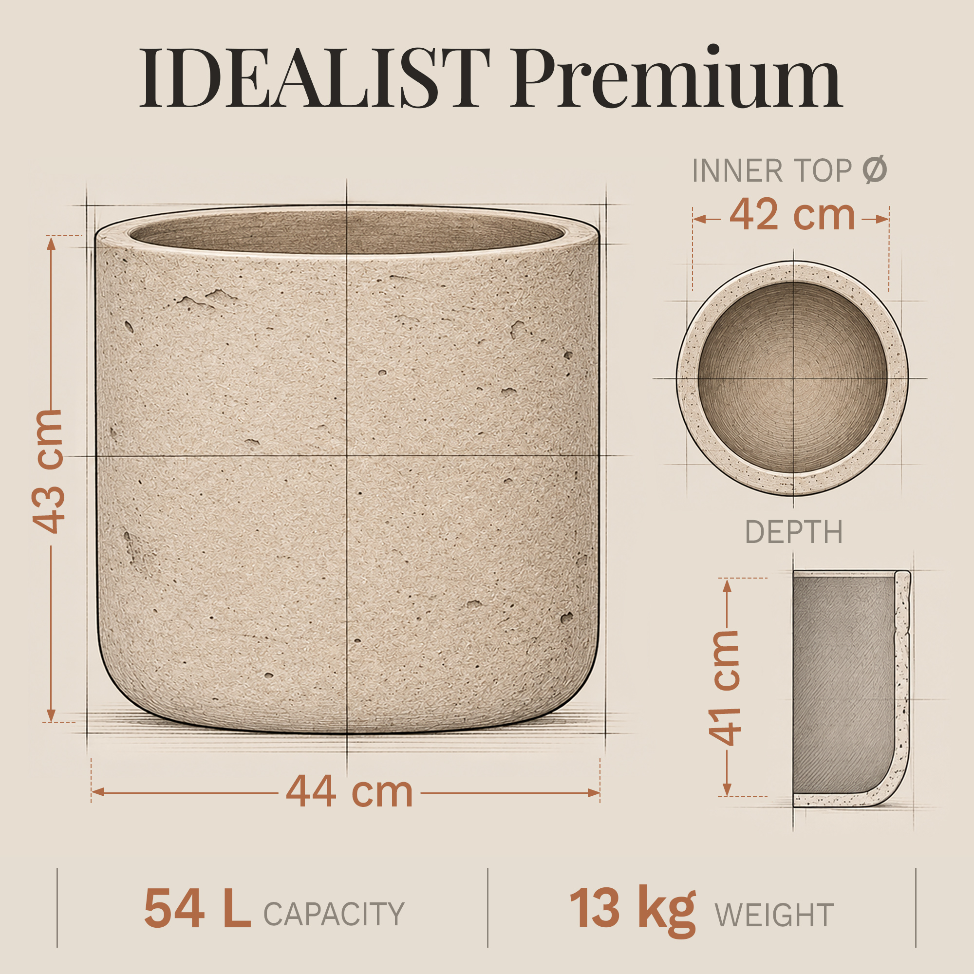 Rough Fibreclay Planter | Indoor and Outdoor Plant Pot Cylinder