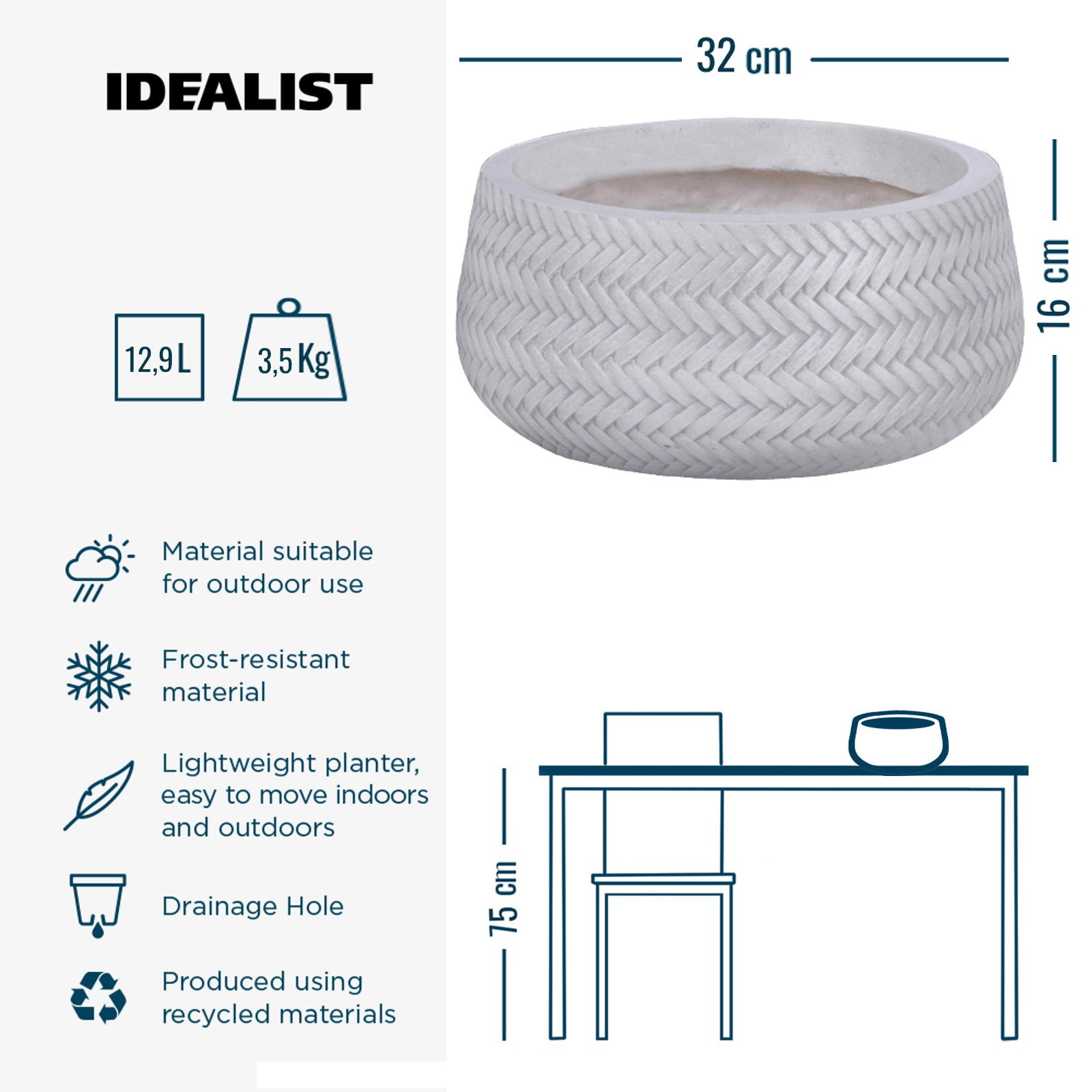 IDEALIST Lite Plaited Style Bowl Outdoor Planter