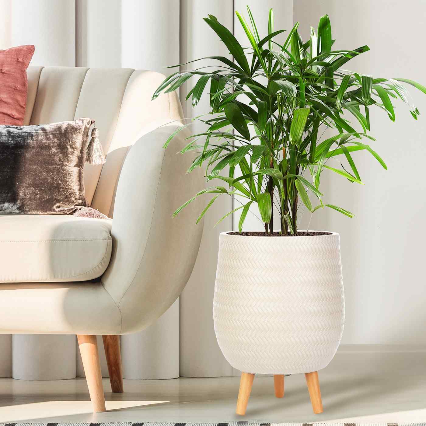 IDEALIST Lite Plaited Style Egg Planter on Legs, Round Pot Plant Stand Indoor