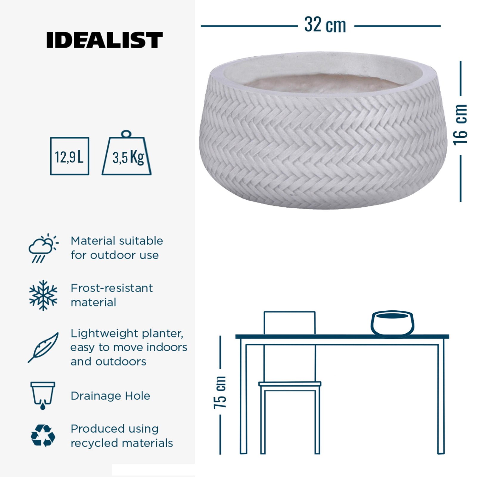 IDEALIST Lite Plaited Style Bowl Outdoor Planter