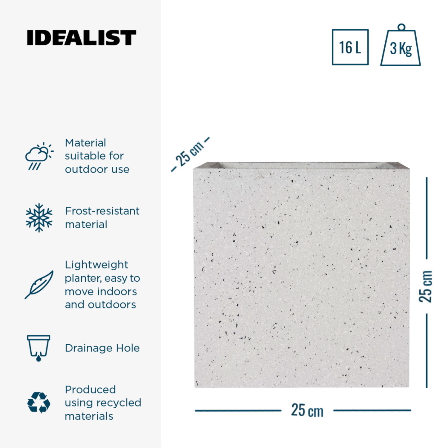IDEALIST Lite Square Box Contemporary Marble Light Concrete Planter