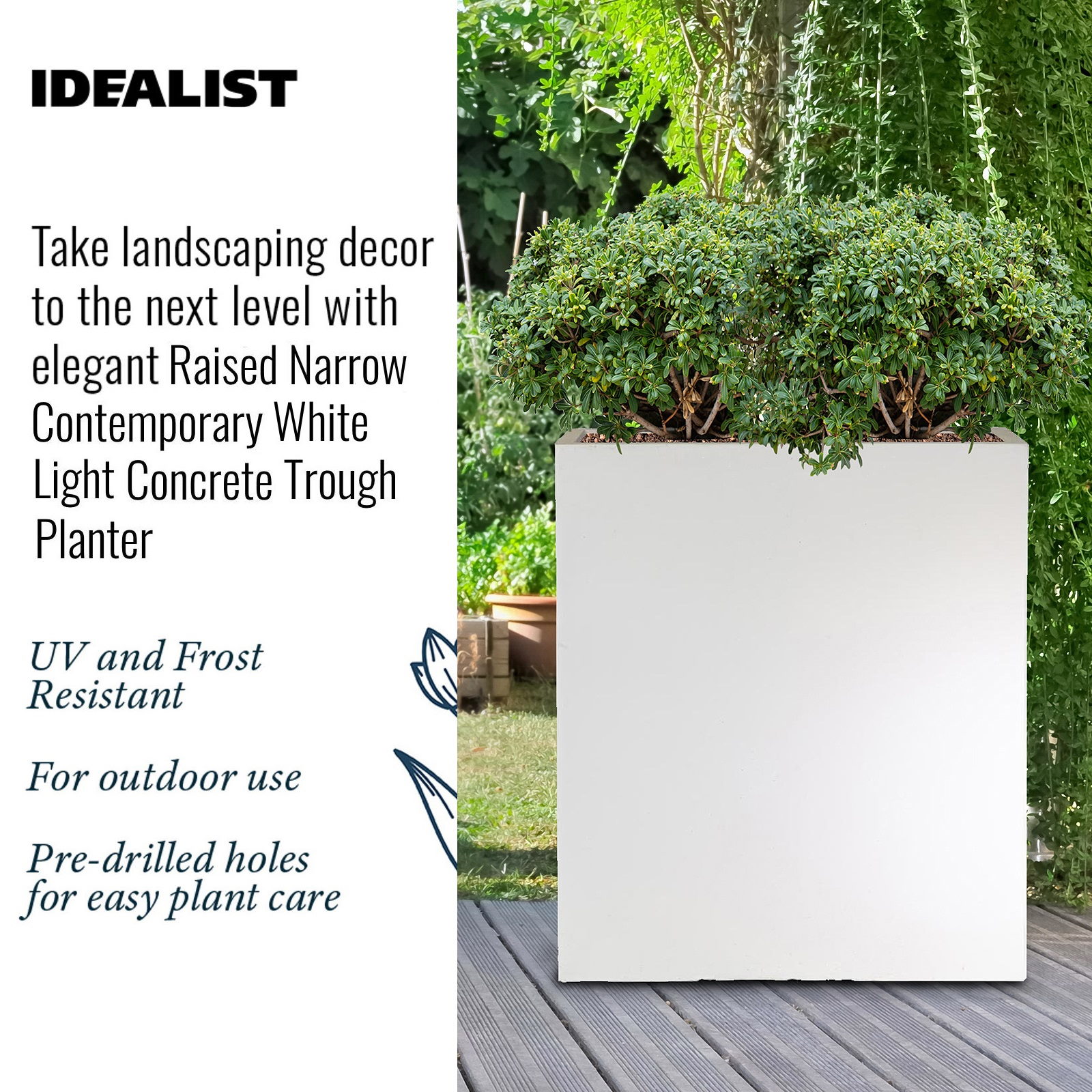 IDEALIST Lite Narrow Contemporary Light Concrete Trough Planter