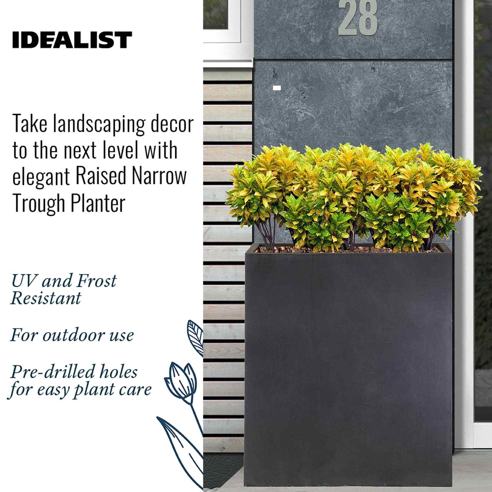 IDEALIST Lite Narrow Contemporary Light Concrete Trough Planter