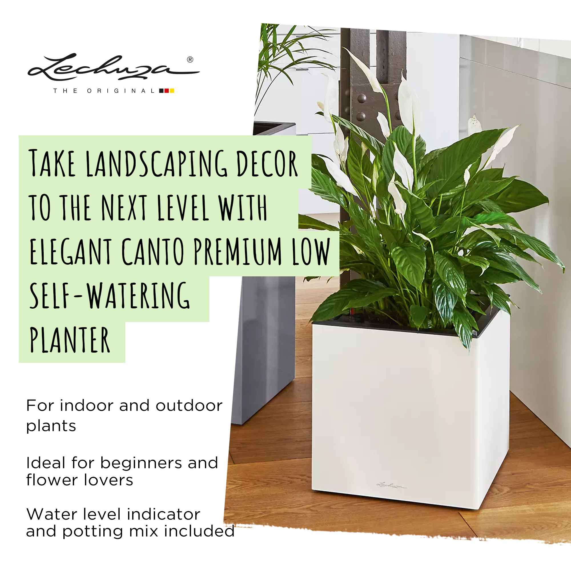 LECHUZA CANTO Low Square Poly Resin Self-watering Planter