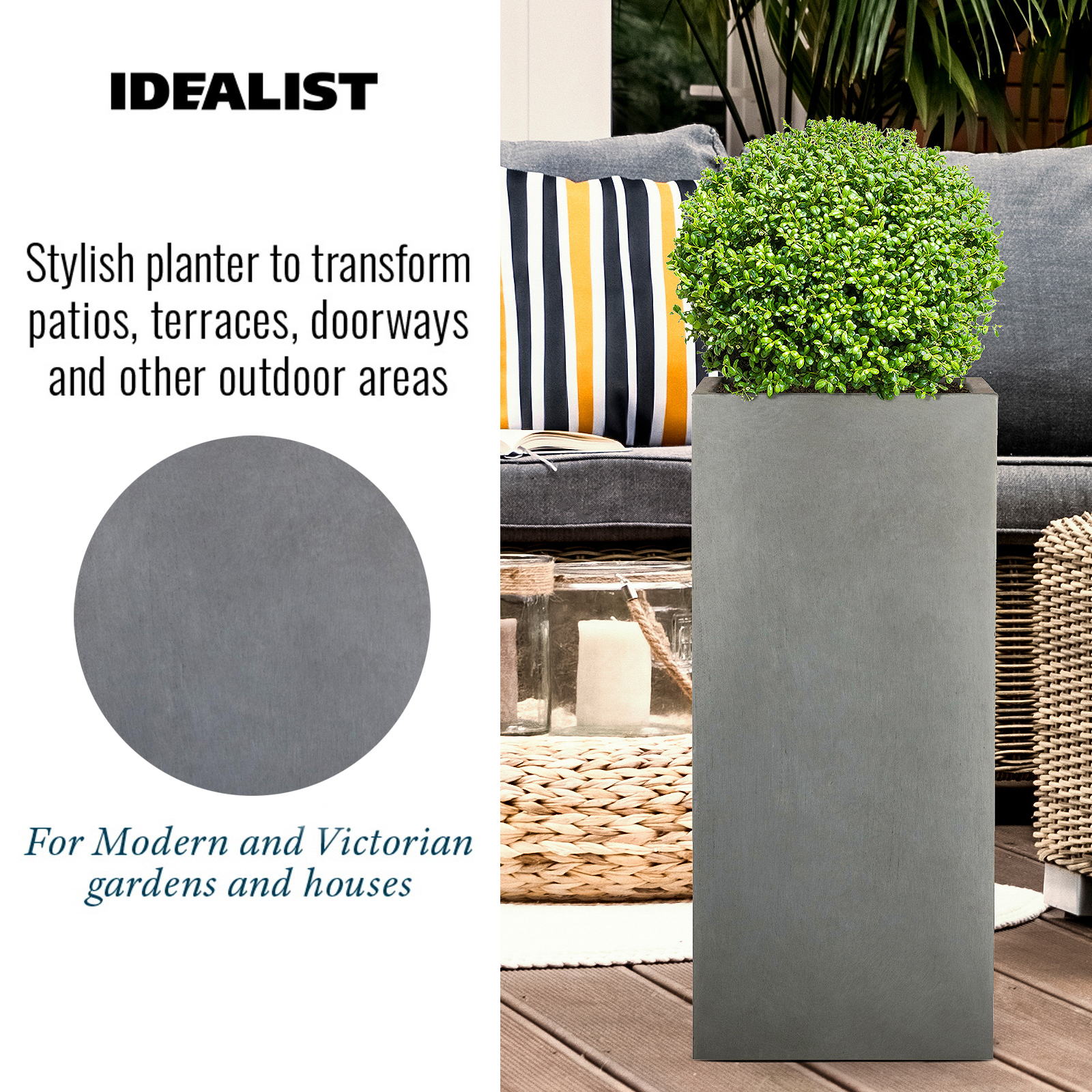 IDEALIST Lite Tall Square Contemporary Light Concrete Planter