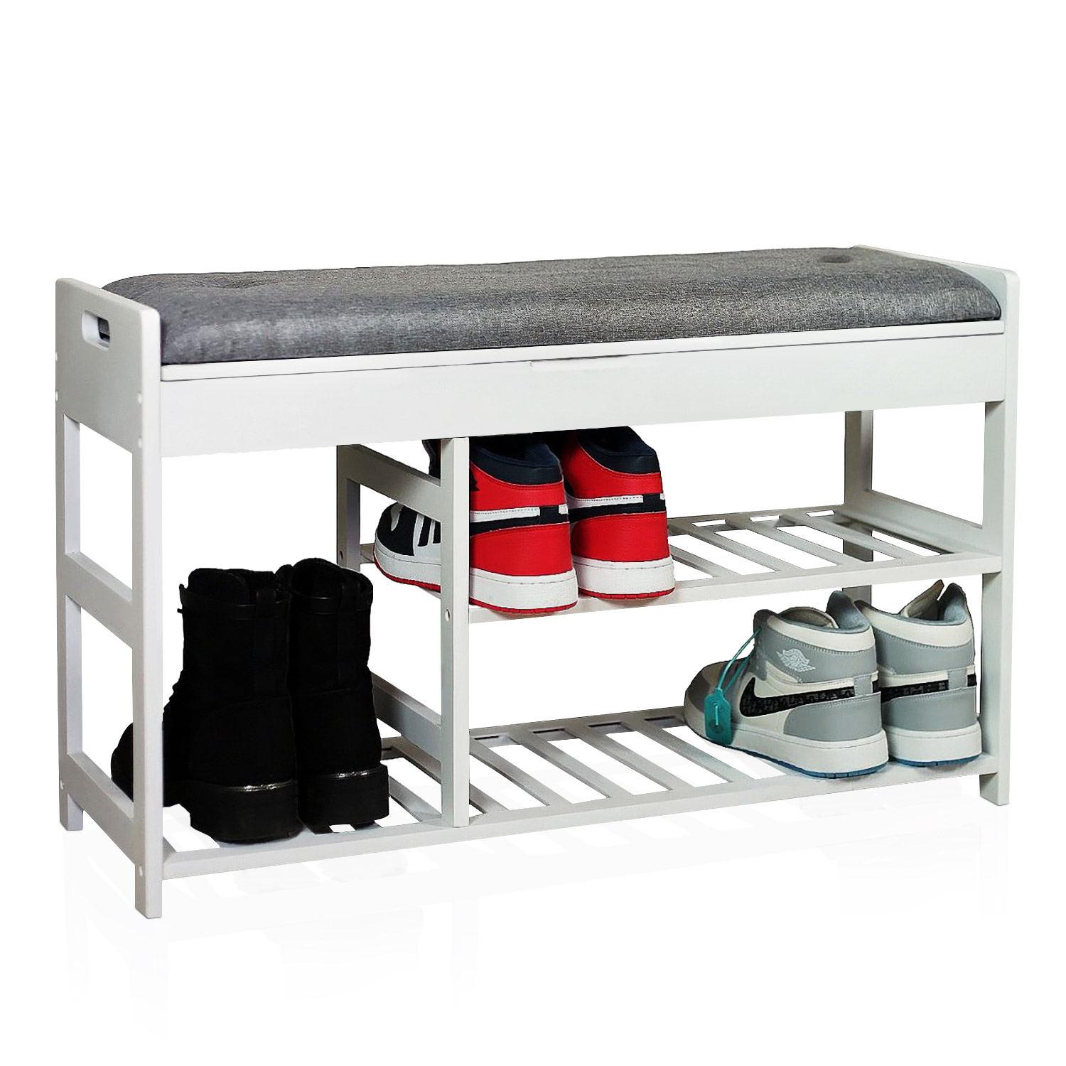 Froppi Bamboo Shoe Storage Bench 2-Tier Wooden Shoe Shelf and Rack with Seat and Storage Box