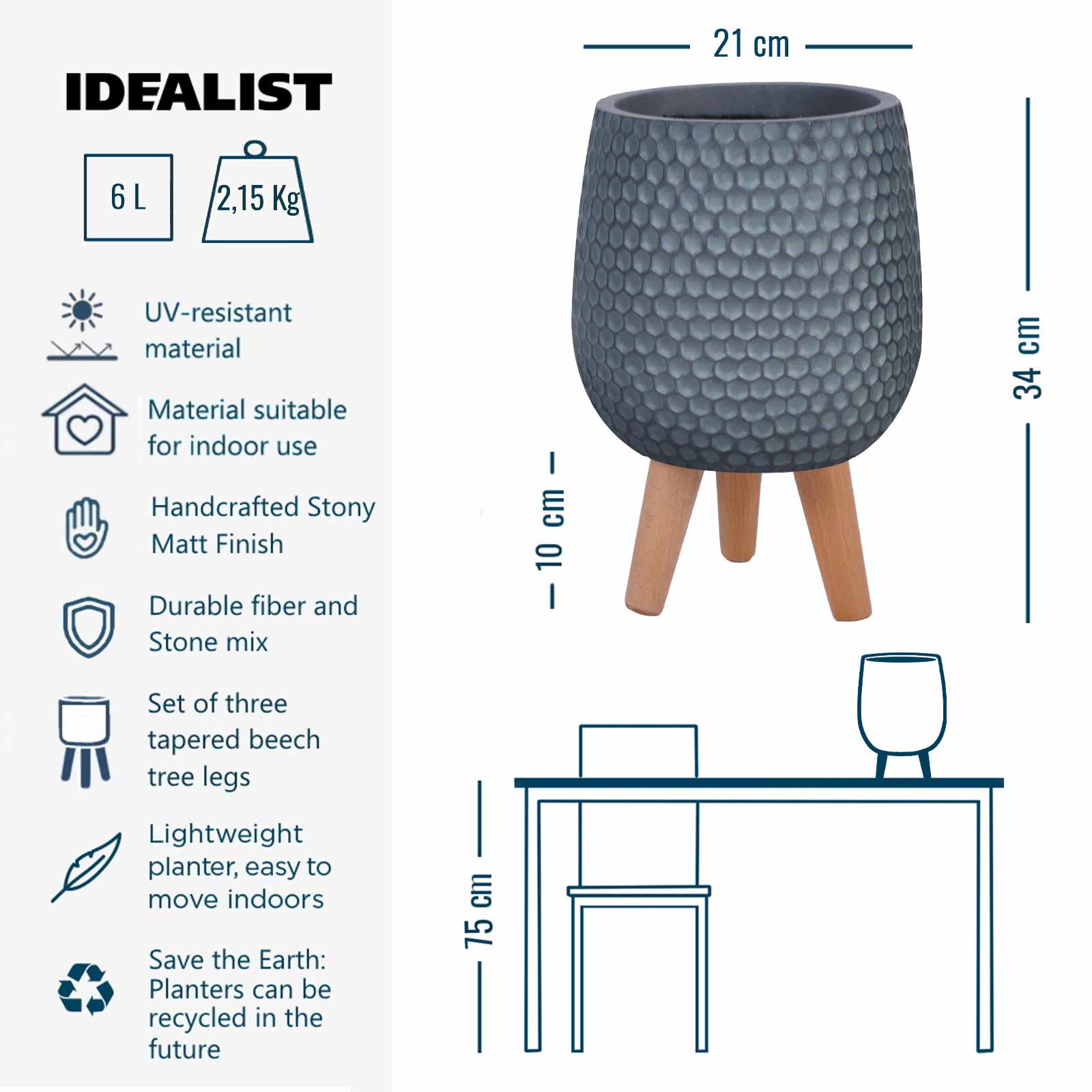 IDEALIST Lite Honeycomb Style Egg Planter on Legs, Round Pot Plant Stand Indoor