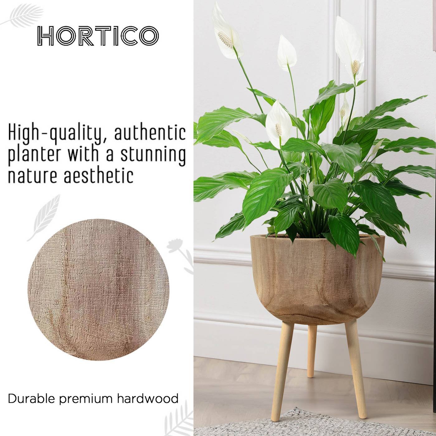 HORTICO GAIA Wooden House Planter with Legs, Tall Indoor Plant Pot Stand with Waterproof Liner