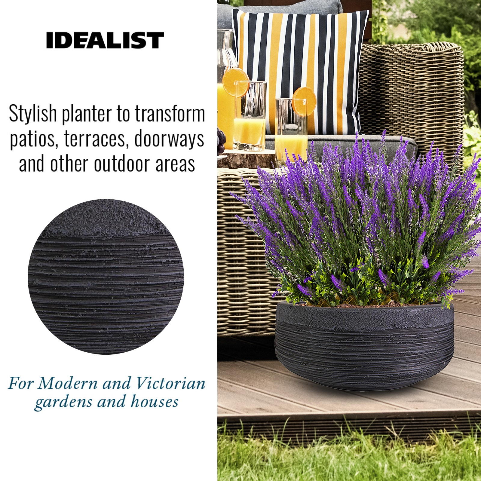 IDEALIST Lite Ribbed Light Concrete Bowl Planter