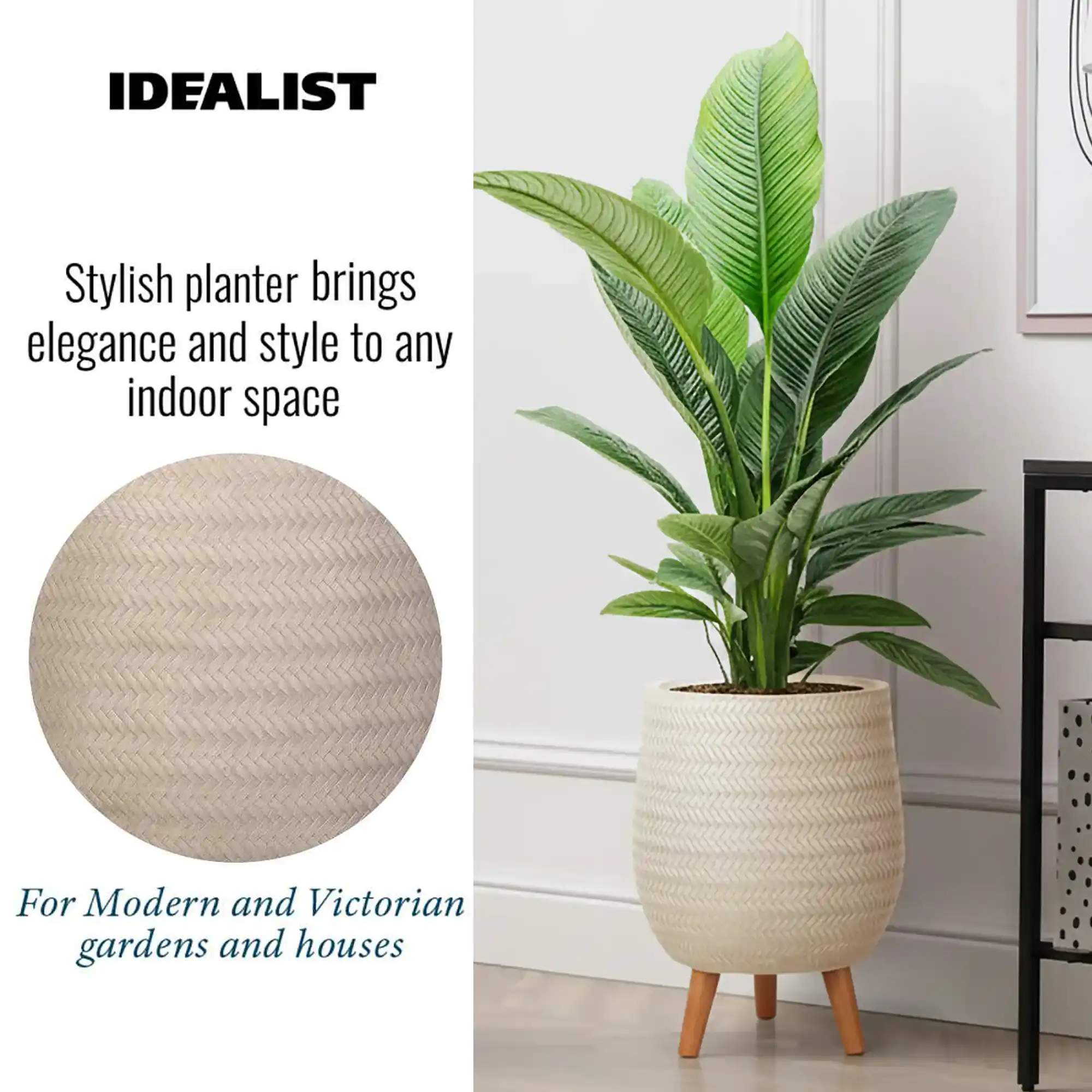 IDEALIST Lite Plaited Style Egg Planter on Legs, Round Pot Plant Stand Indoor