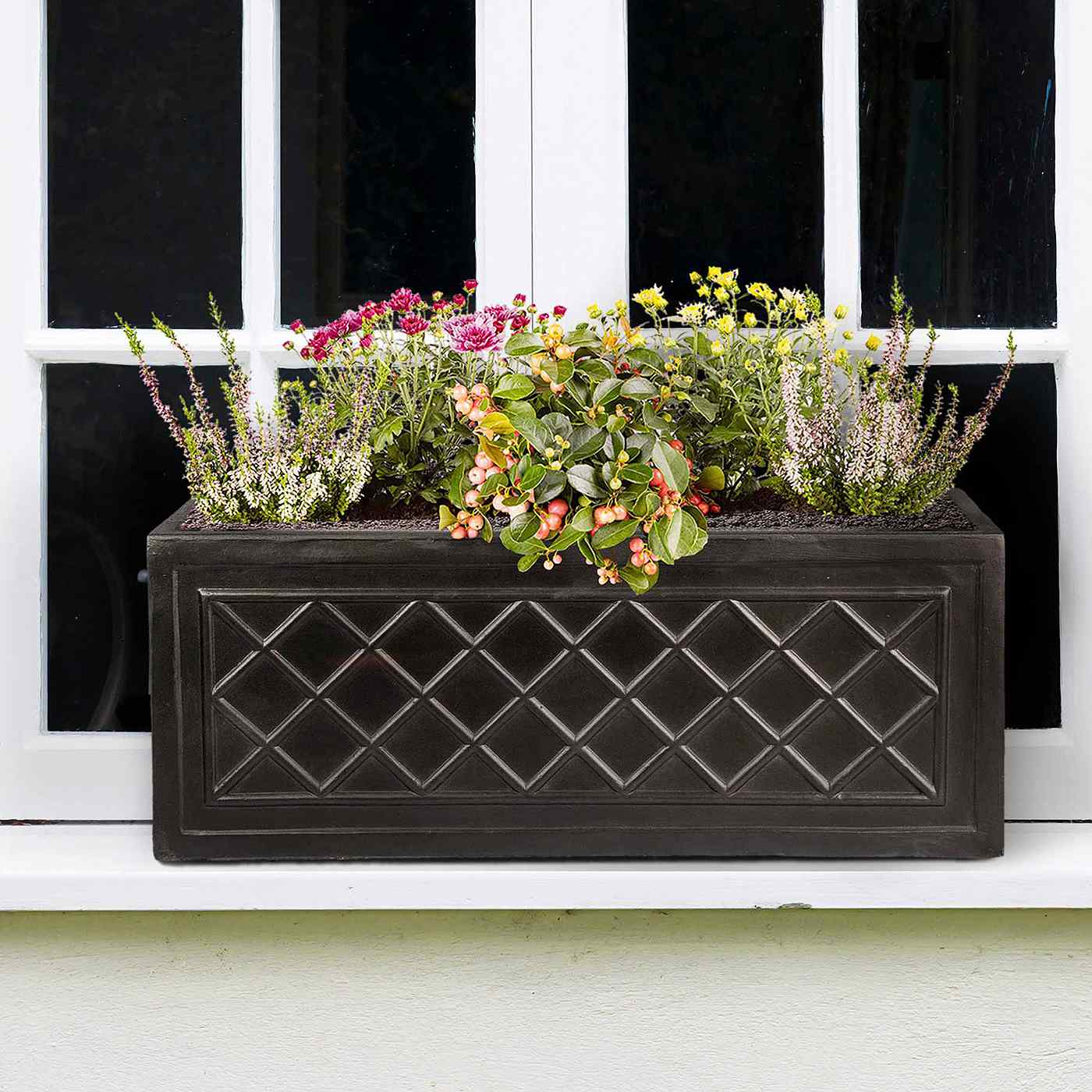 IDEALIST Lite Window Box Faux Lead Lattice Grey Light Stone Planter