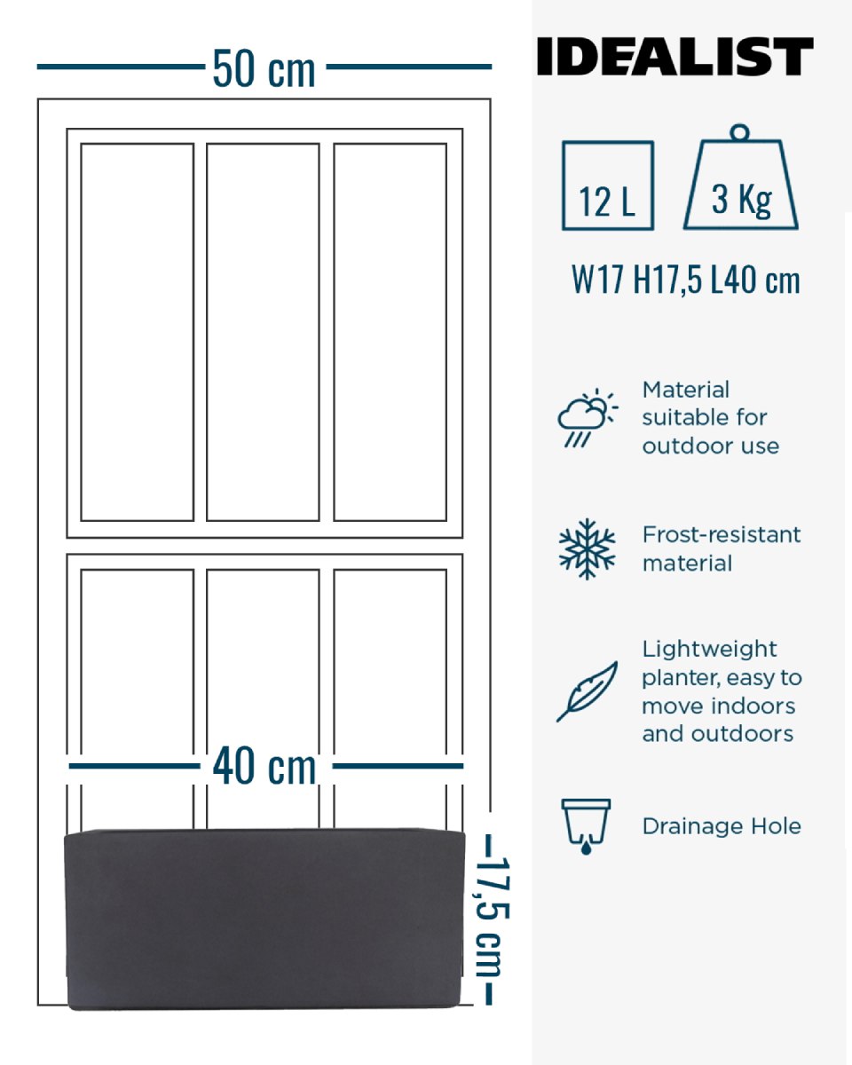 IDEALIST Lite Window Box Light Concrete Planter