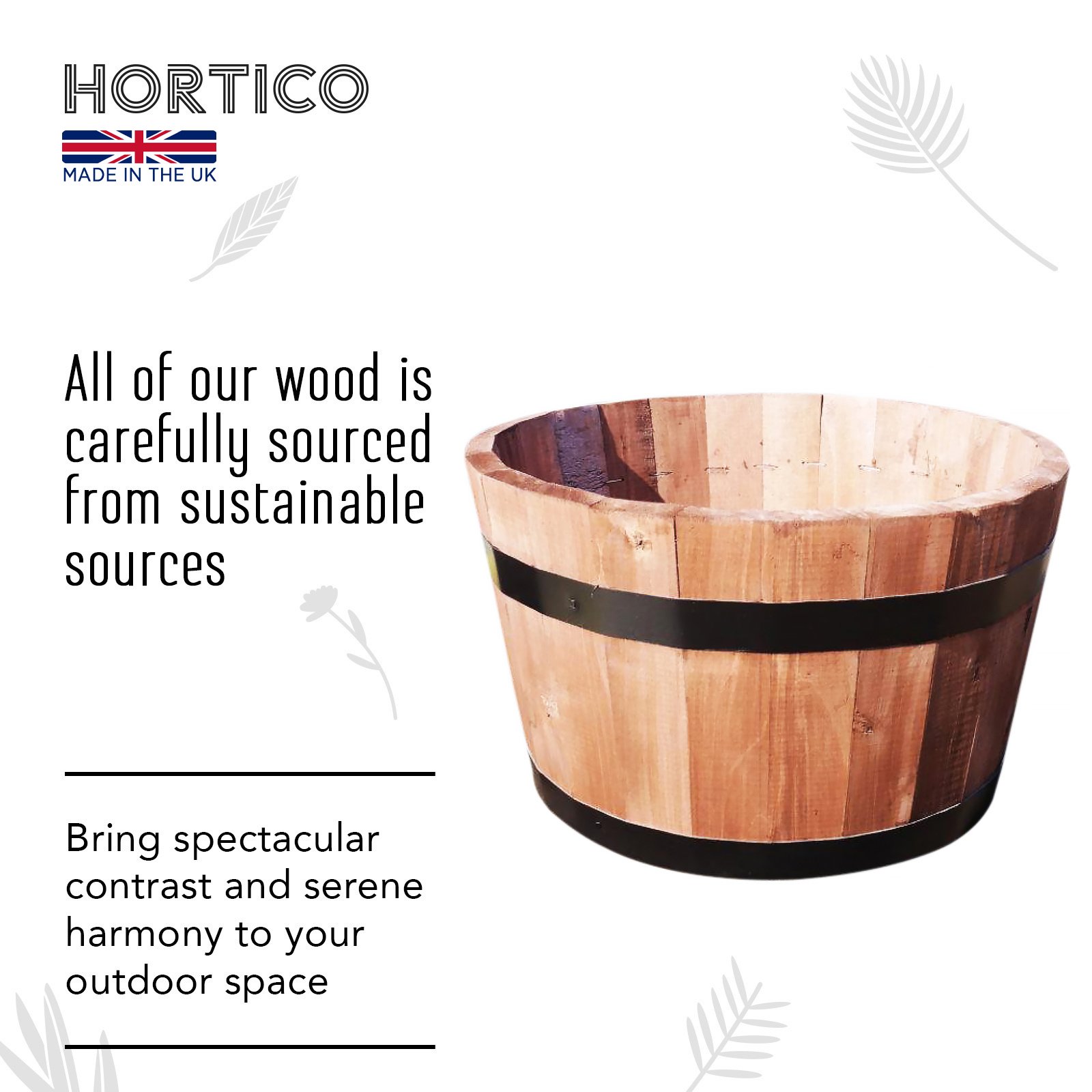 Rustic European Birch Hardwood Round Tub Half Barrel Outdoor Planter Made in UK by HORTICO