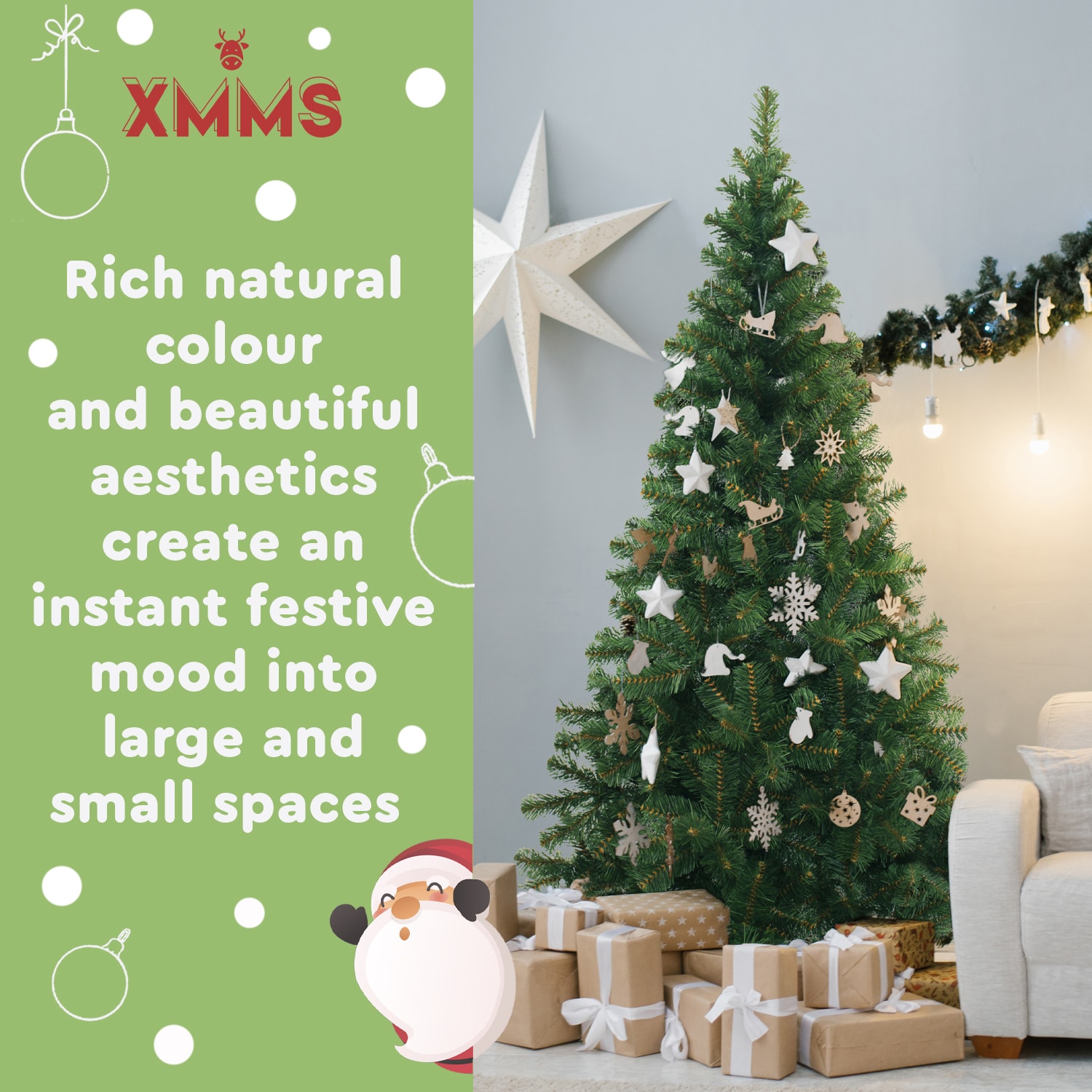 XMMS Dublin Artificial Christmas Tree with Tree Skirt & Cotton Gloves Pine Green Needles