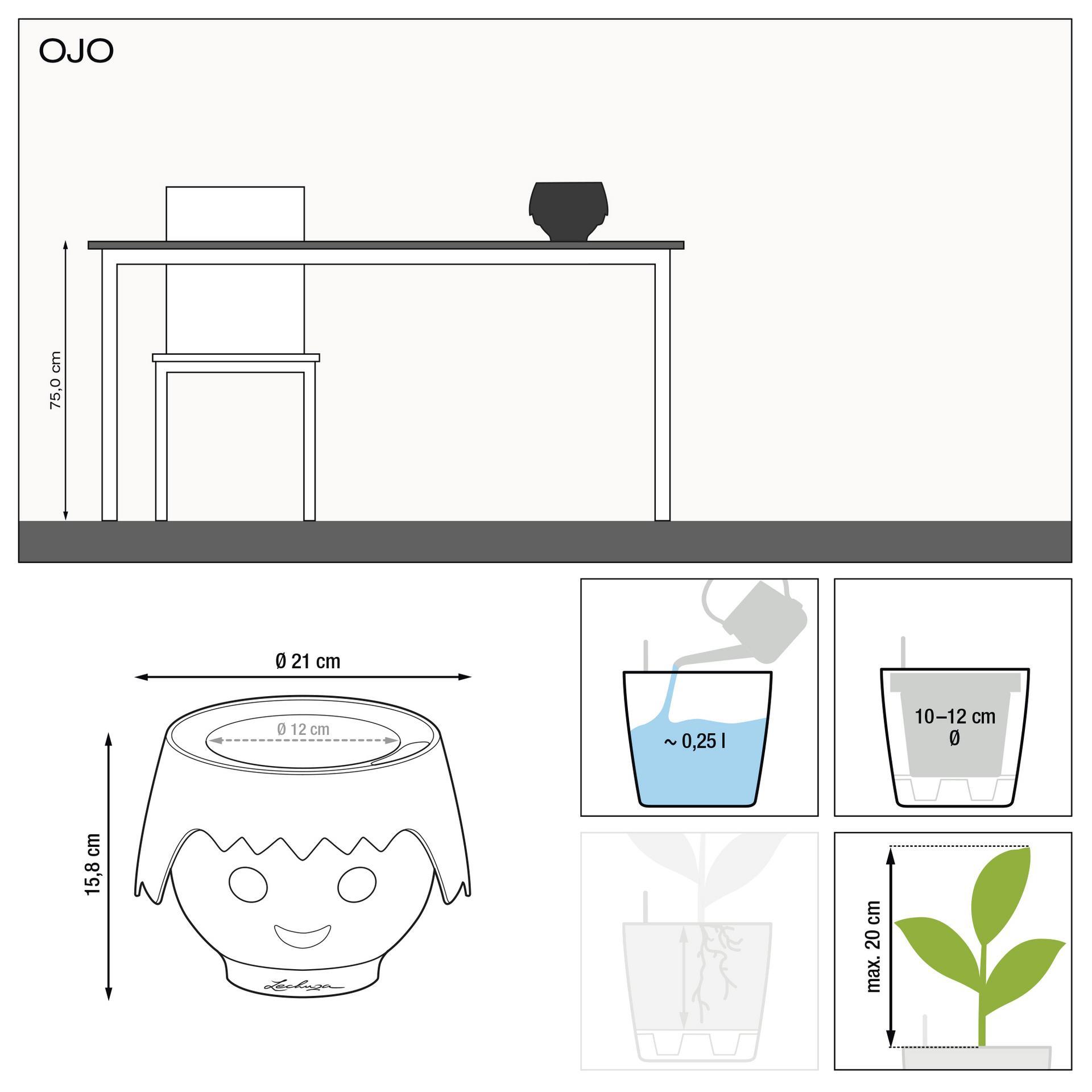 LECHUZA OJO Round Poly Resin Indoor Self-watering Planter