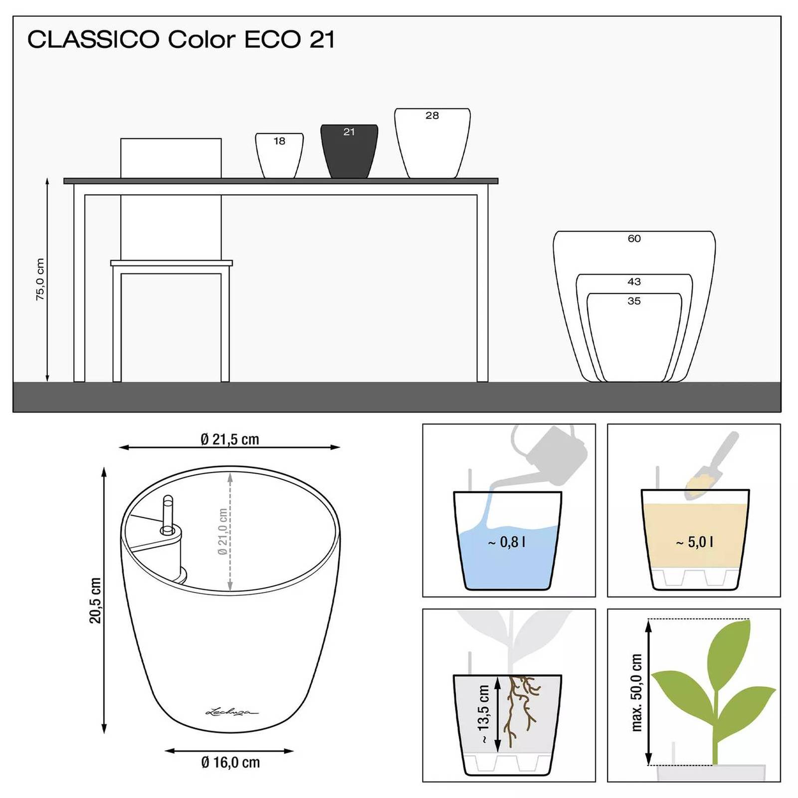 LECHUZA CLASSICO Color ECO Round PCR Plastic Self-watering Planter