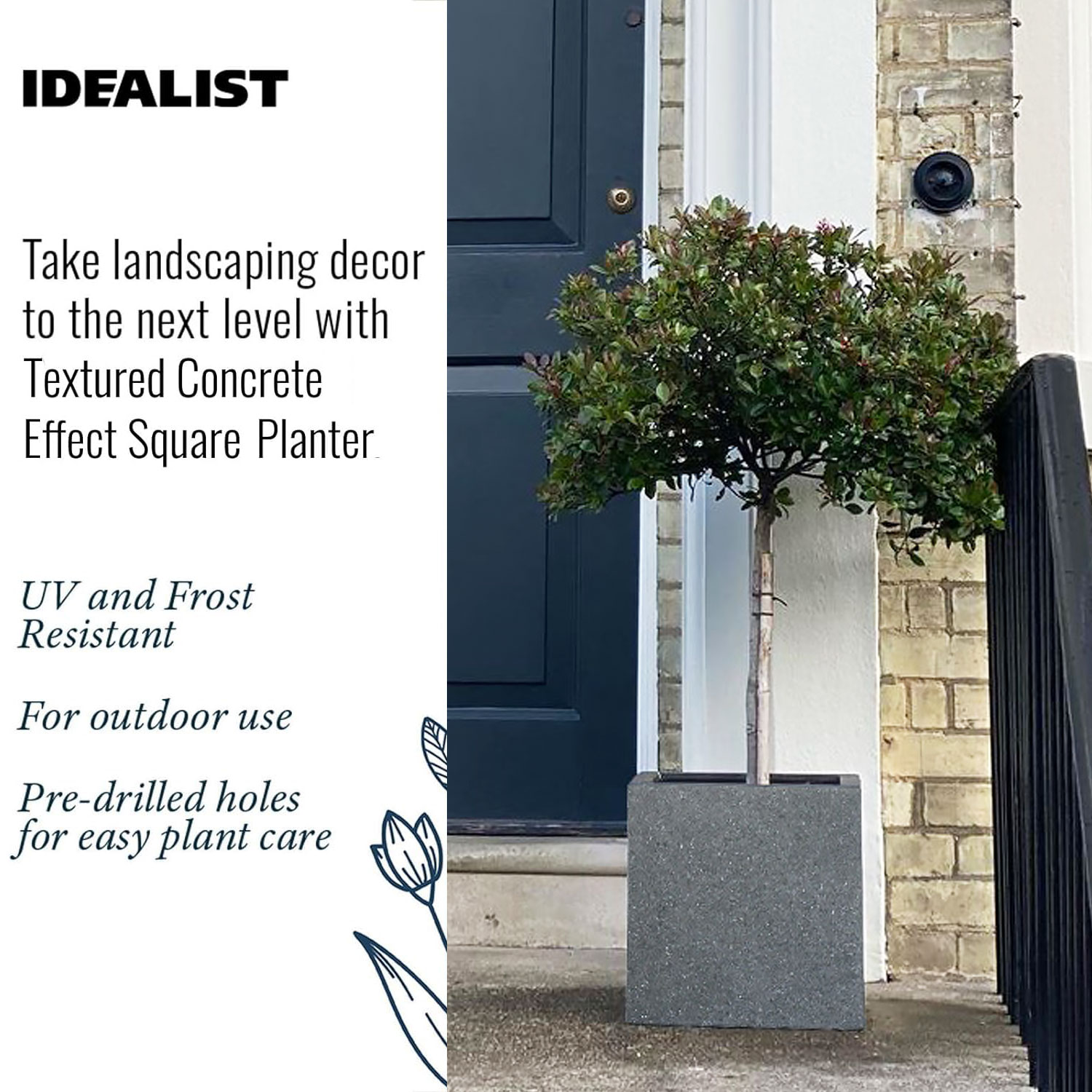 IDEALIST Lite Textured Concrete Effect Square Outdoor Planter