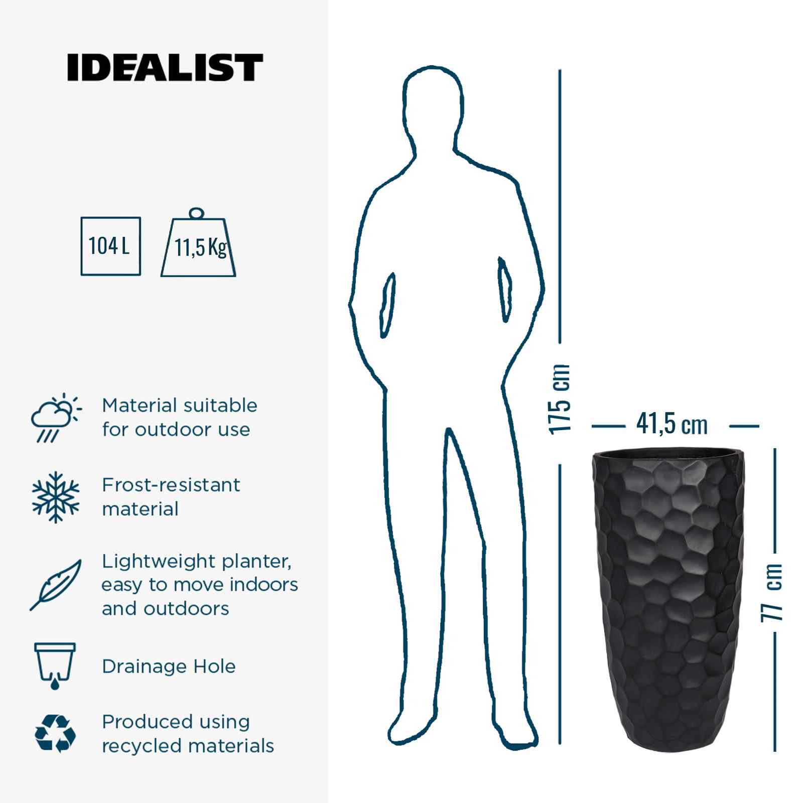 IDEALIST Lite Mosaic Style Tall Round Vase Planter Outdoor Plant Pot