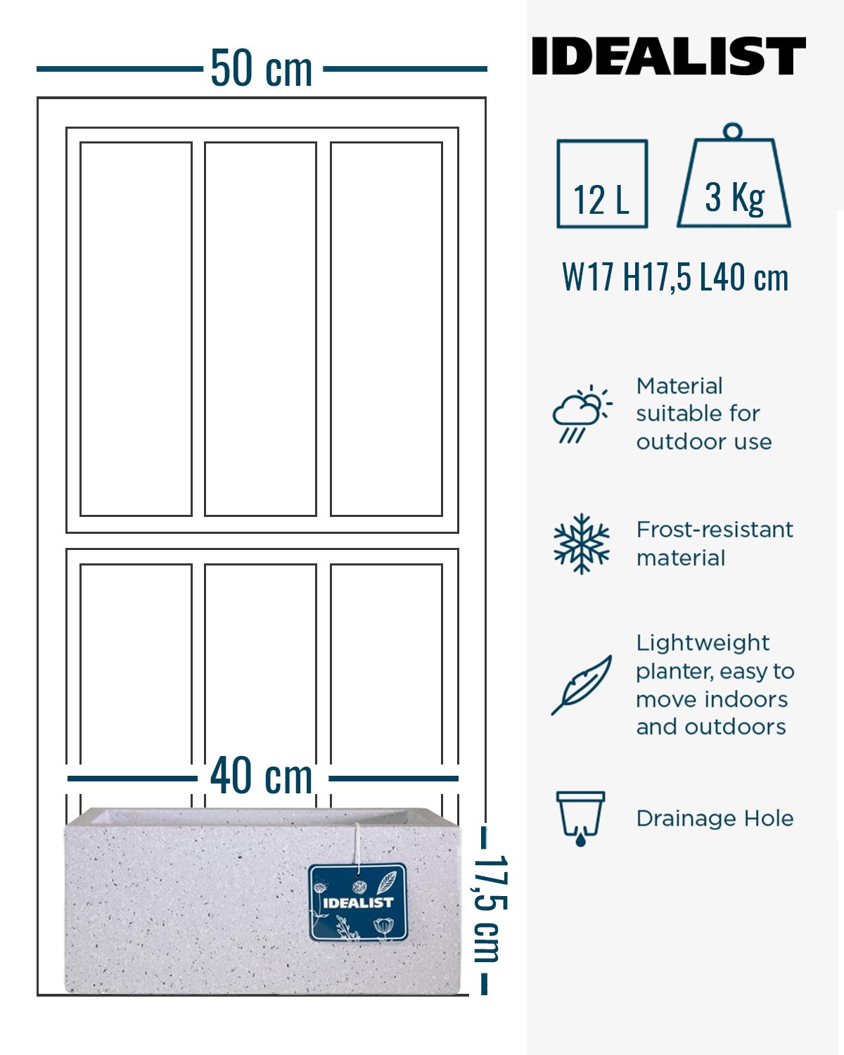 IDEALIST Lite Window Box Light Concrete Planter