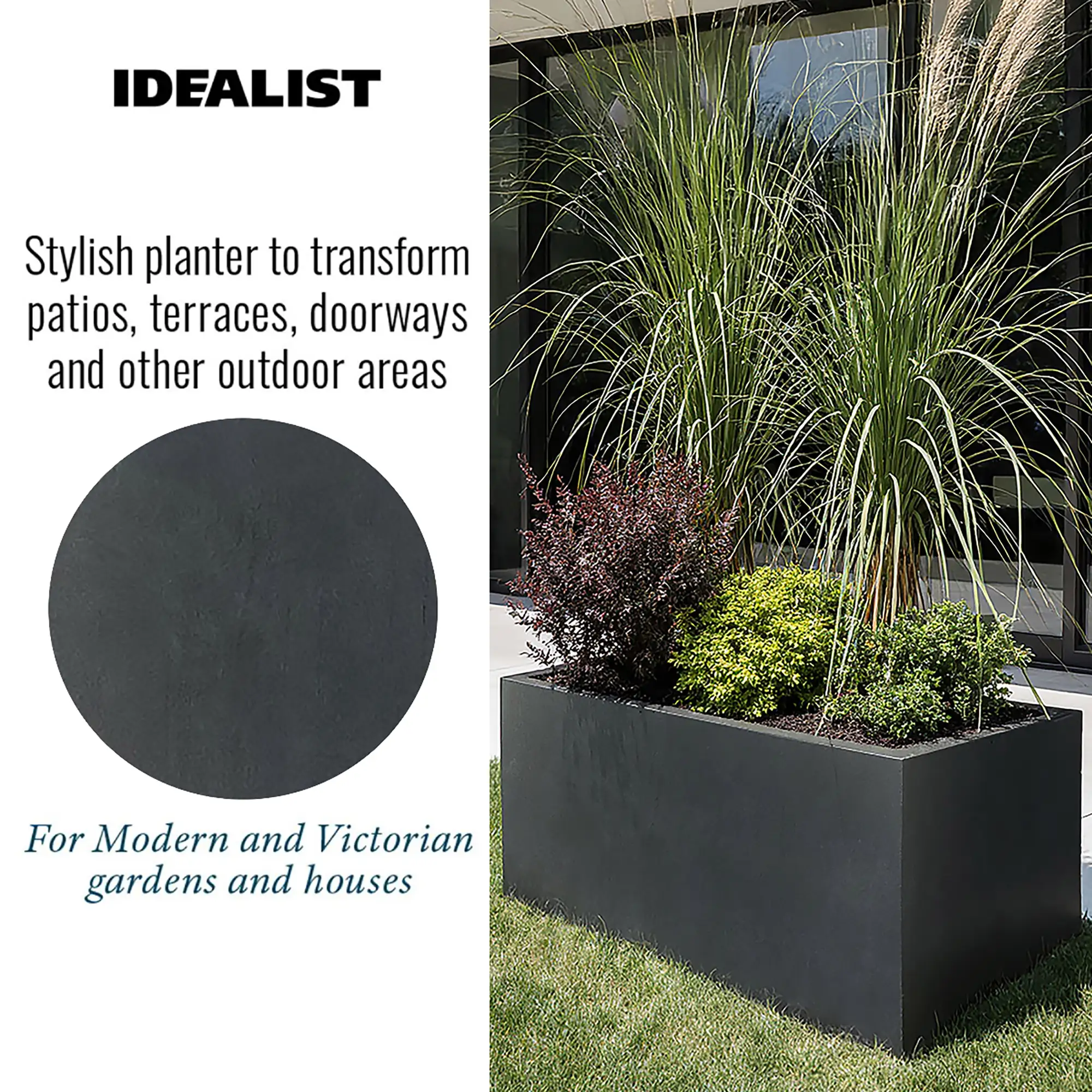 IDEALIST Lite Contemporary Light Concrete Trough Planter