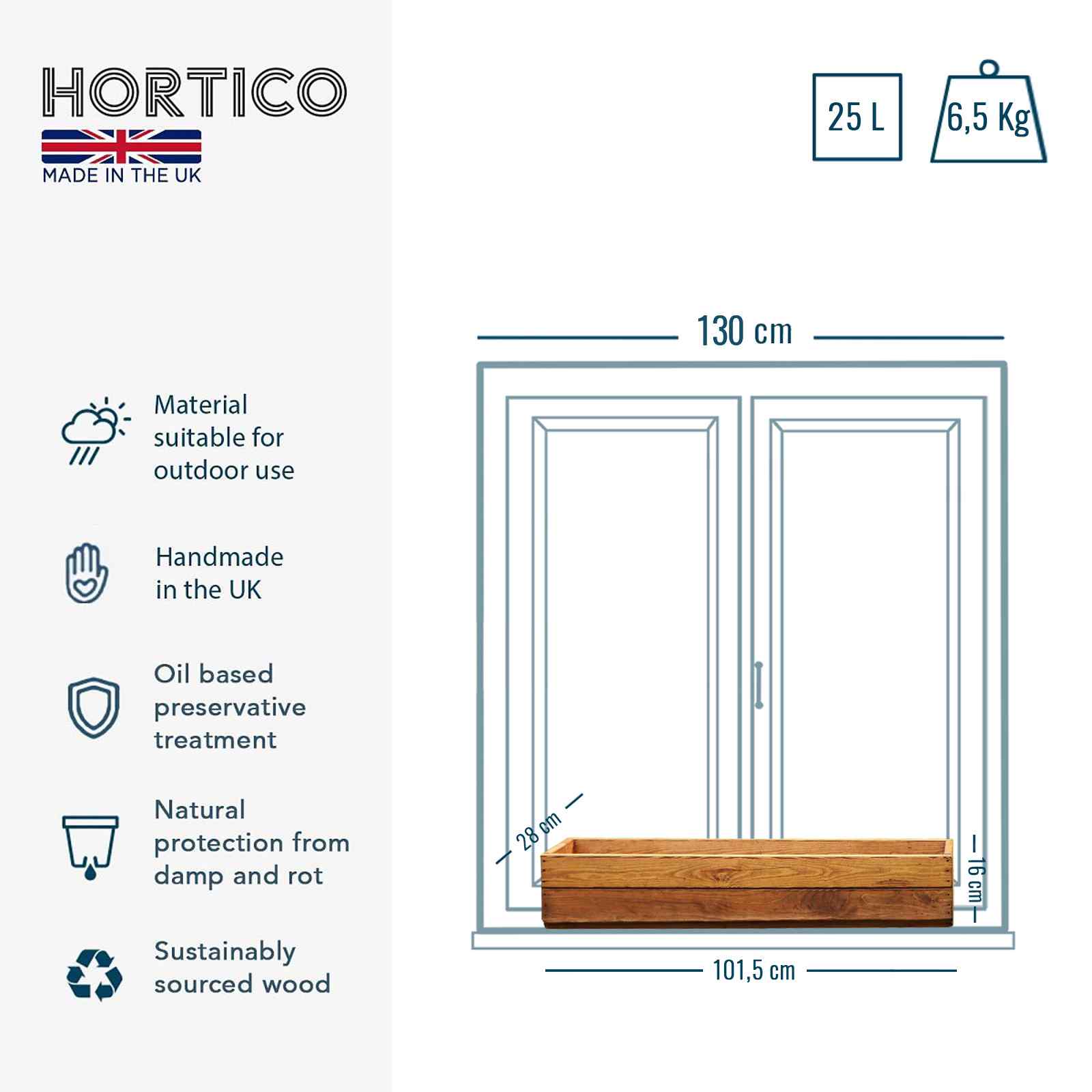 Rustic Scandinavian Redwood Window Box Outdoor Planter Made in UK by HORTICO