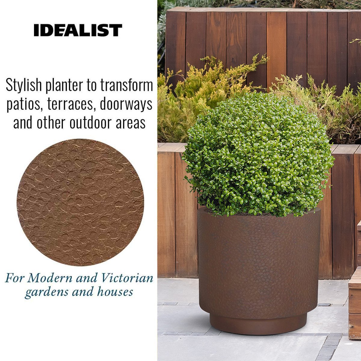 IDEALIST Lite Hammered Stone Cylinder Outdoor Planter