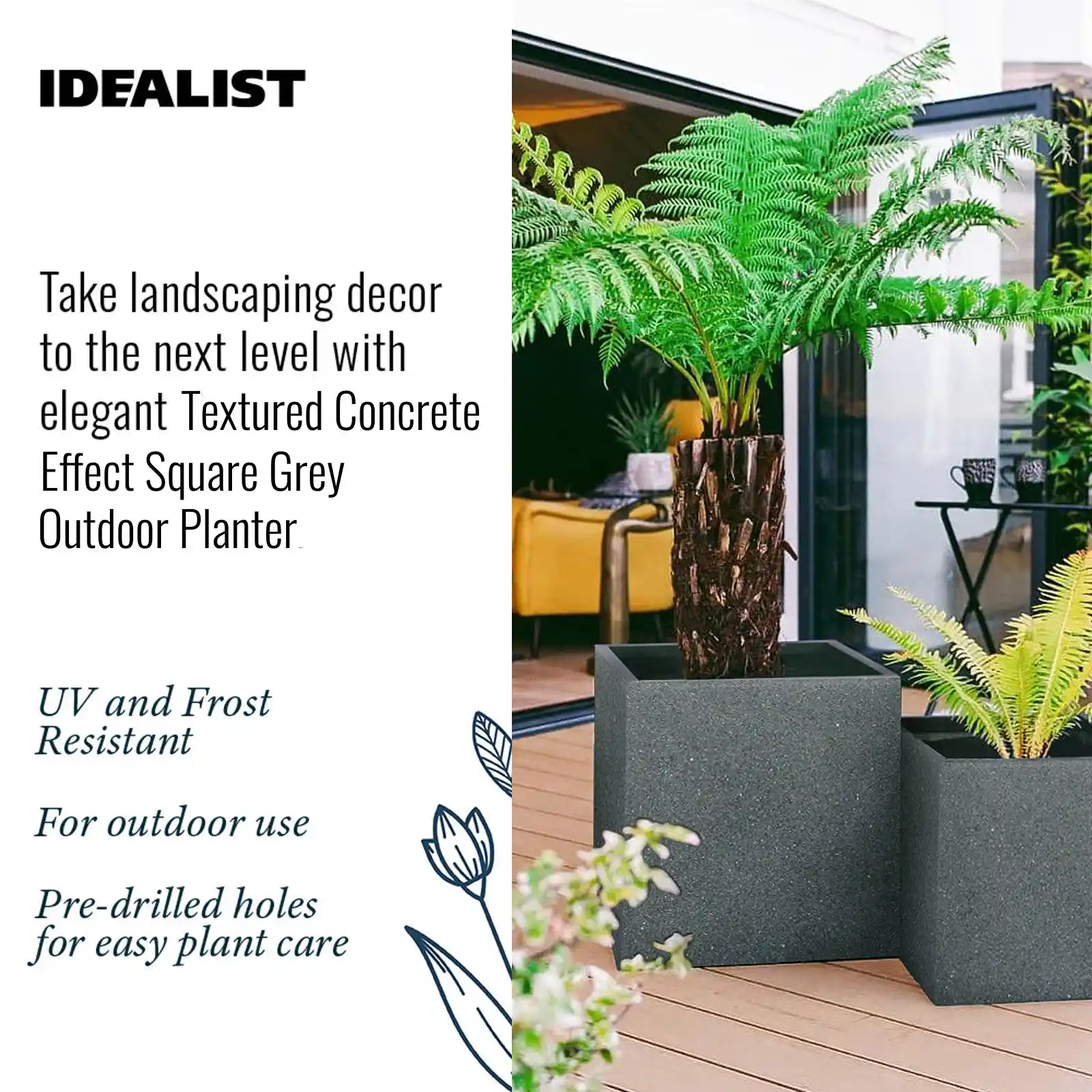 IDEALIST Lite Textured Concrete Effect Square Outdoor Planter