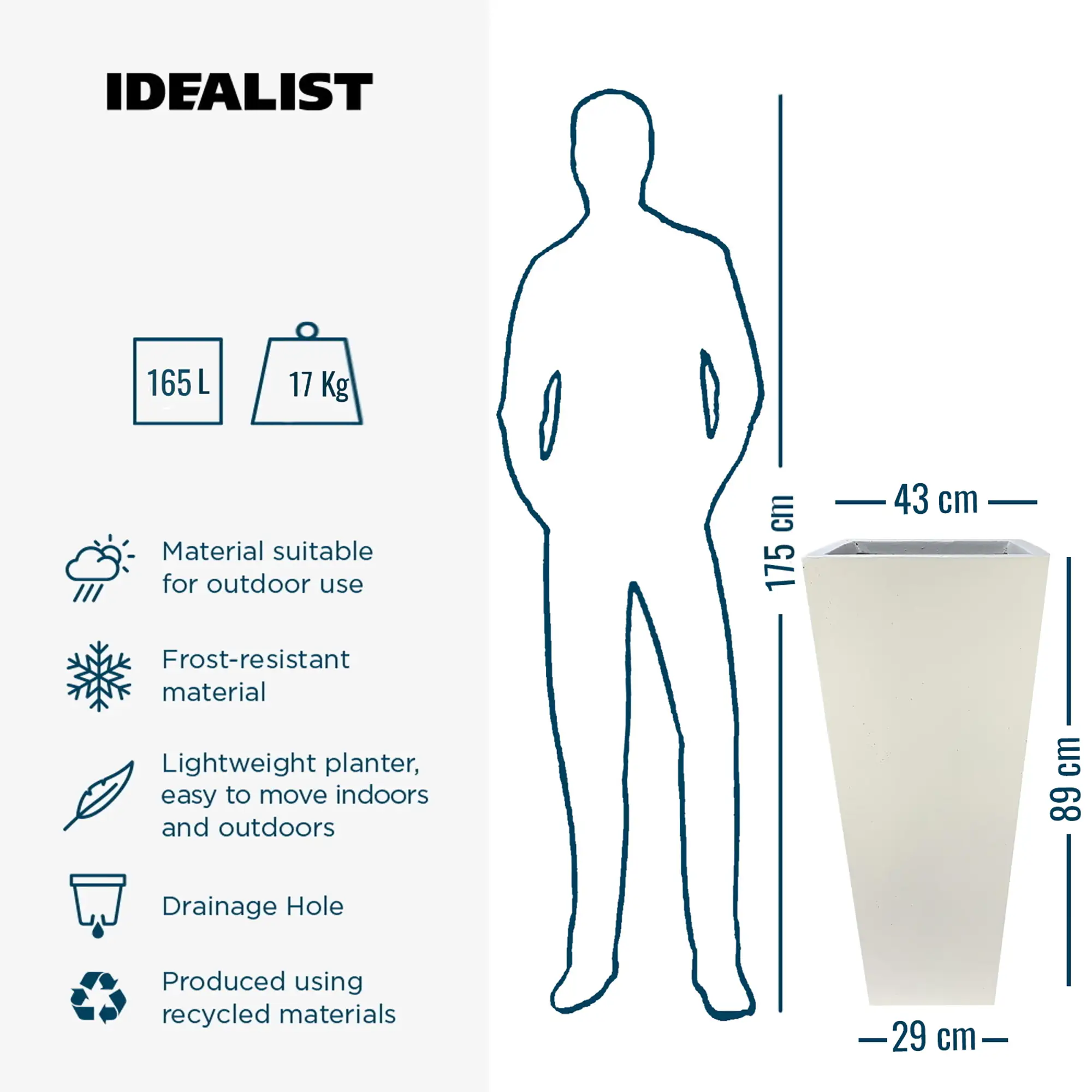 IDEALIST Lite Tall Tapered Contemporary Light Concrete Planter