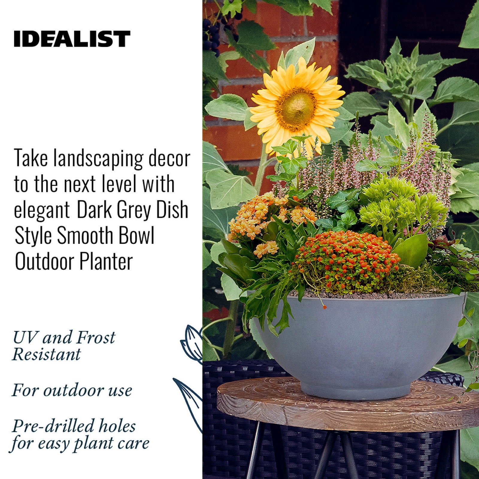 IDEALIST Lite Dish Style Smooth Bowl Outdoor Planter