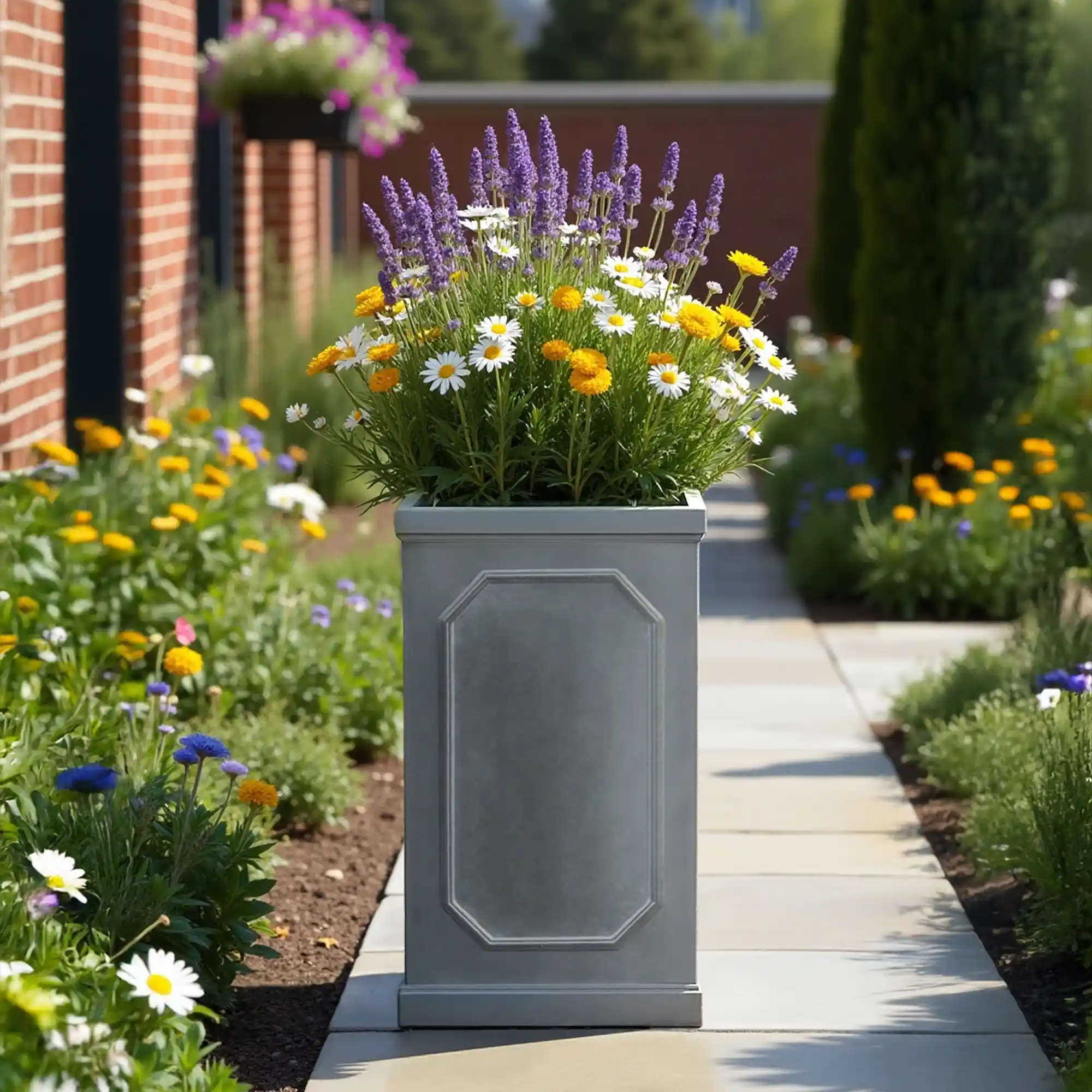 IDEALIST Lite Faux Lead Chelsea Light Concrete Tall Square Planter