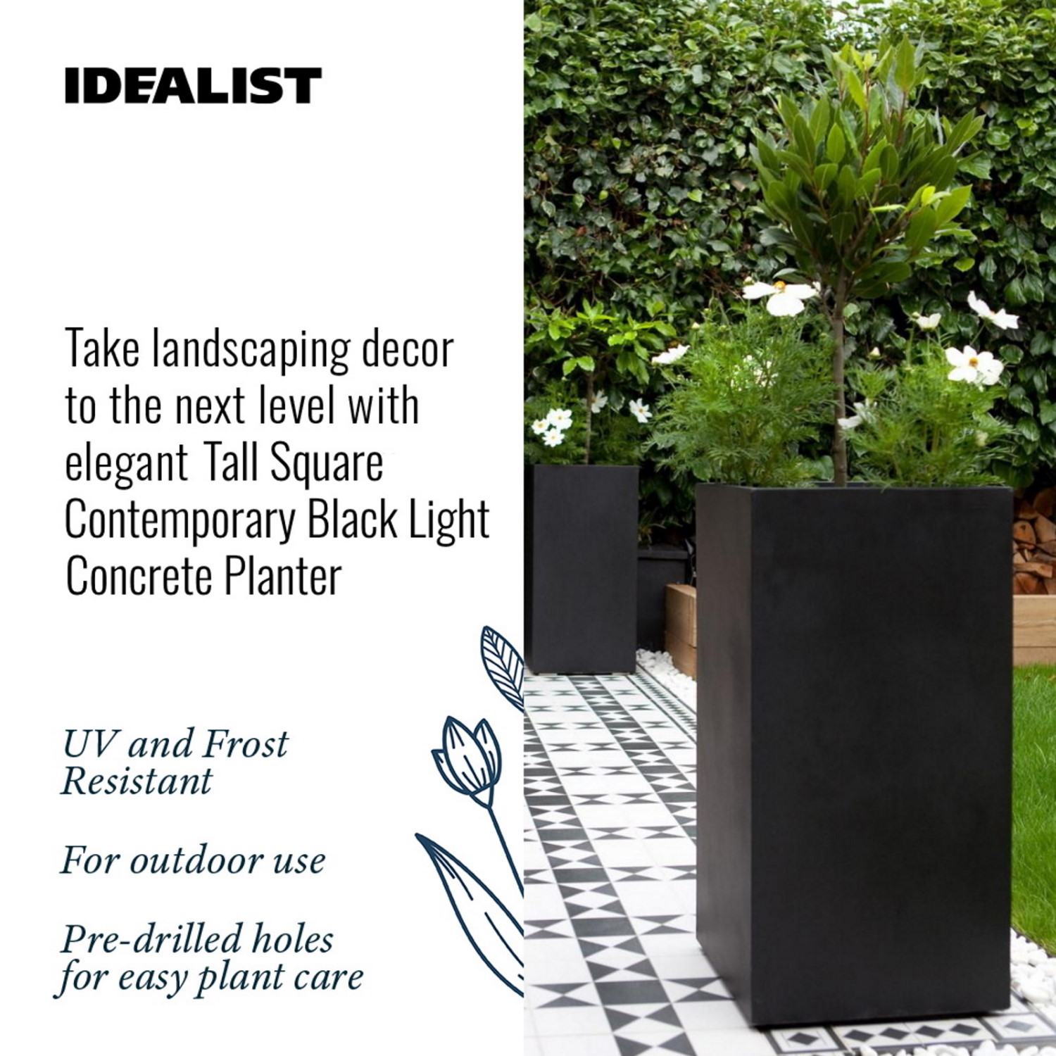 IDEALIST Lite Tall Square Contemporary Light Concrete Planter