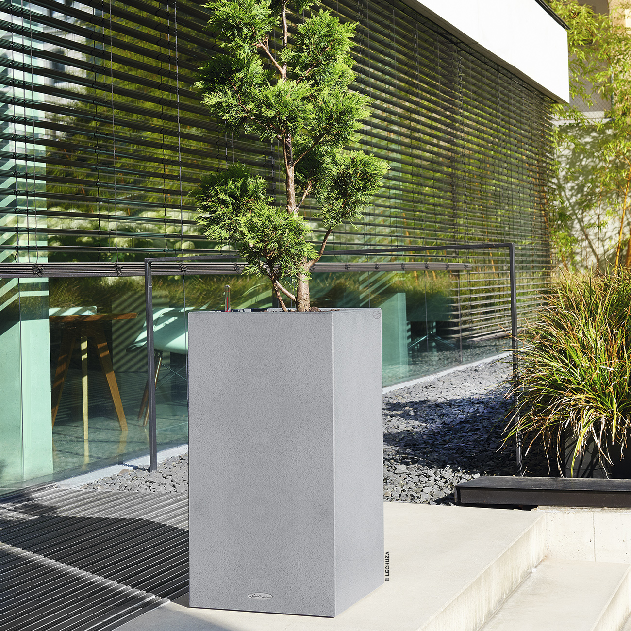 LECHUZA CANTO Stone High Square Tall Poly Resin Self-watering Planter