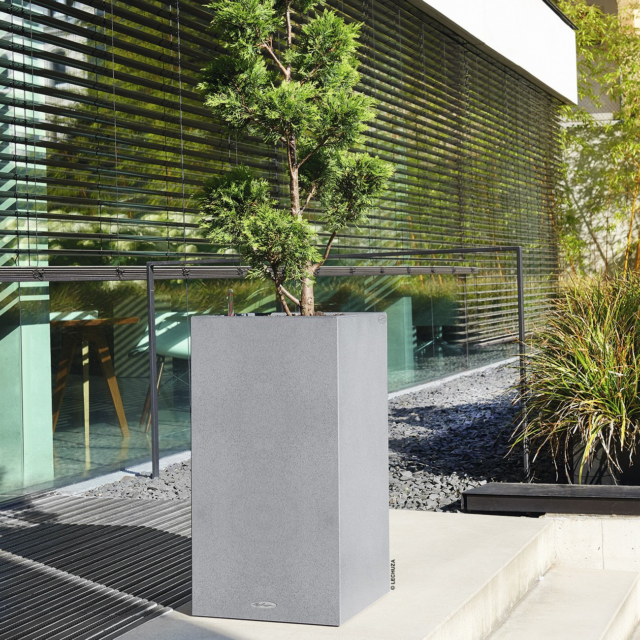LECHUZA CANTO Stone High Square Tall Poly Resin Self-watering Planter