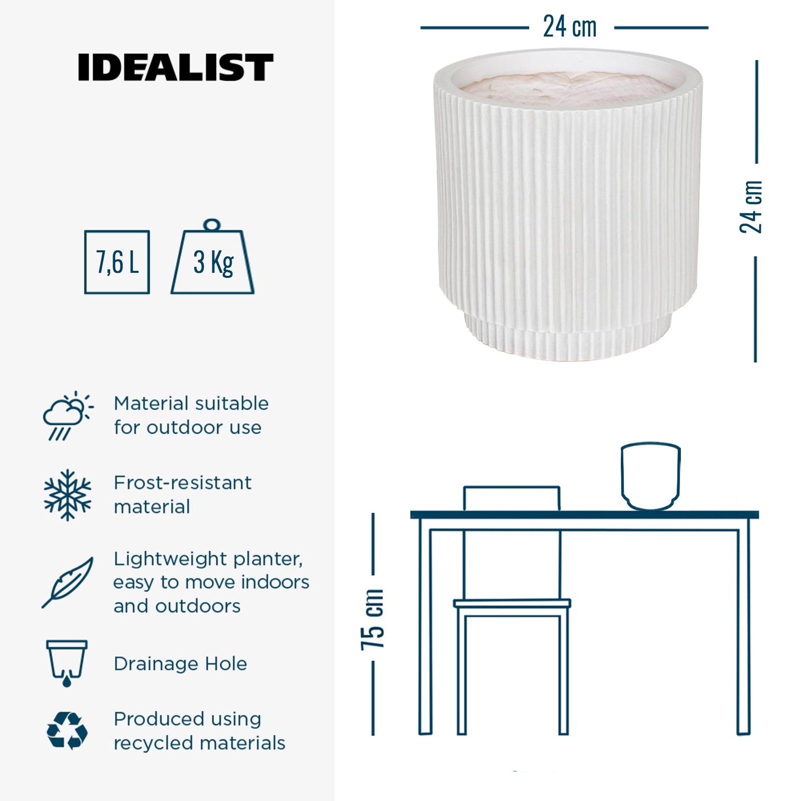 IDEALIST Lite Vertical Ribbed Cylinder Outdoor Planter