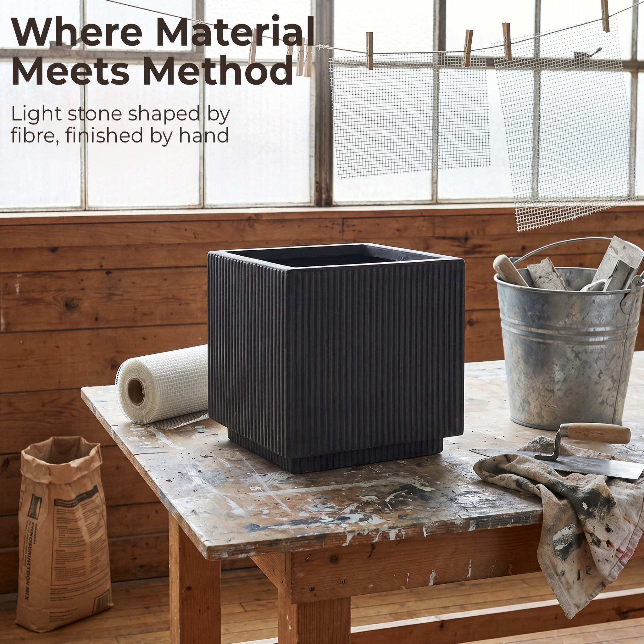 IDEALIST Lite Vertical Ribbed Square Effect Outdoor Planter