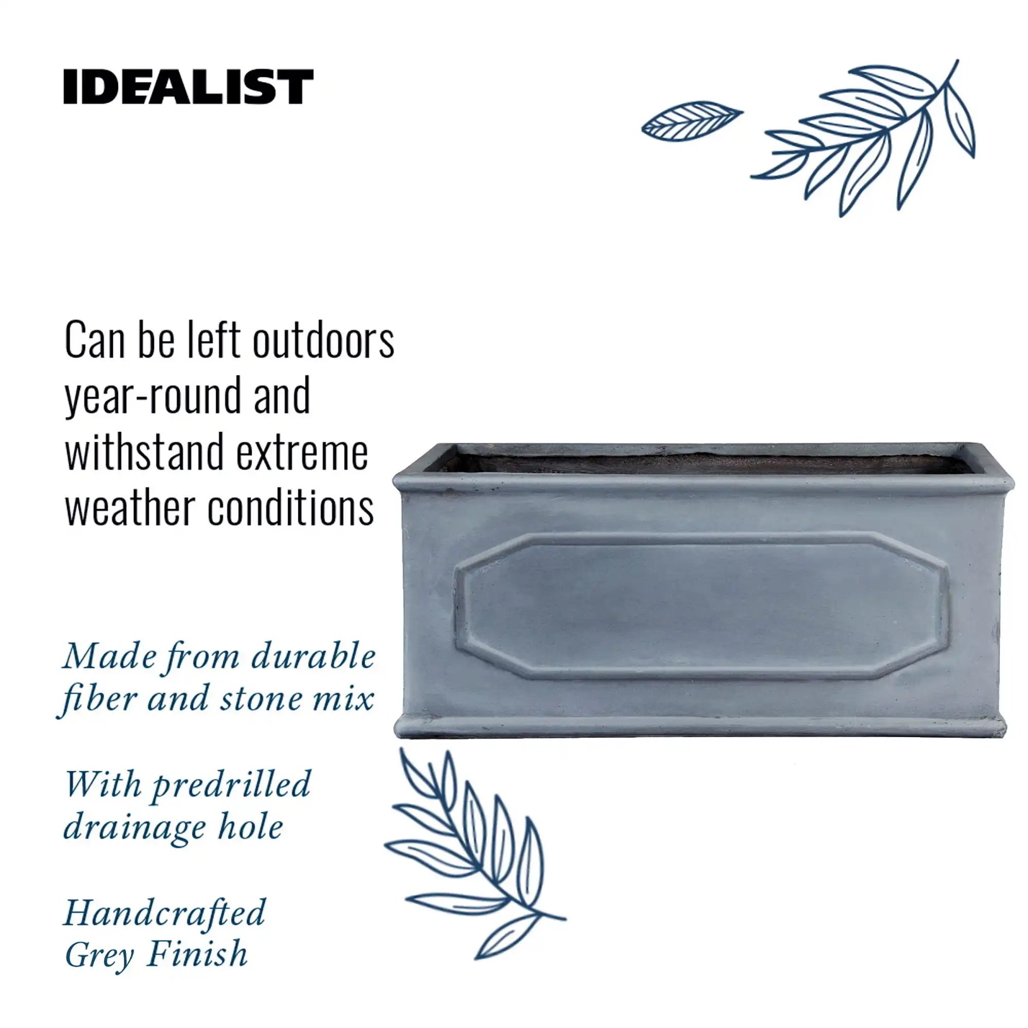 IDEALIST Lite Faux Lead Chelsea Light Concrete Through Planter