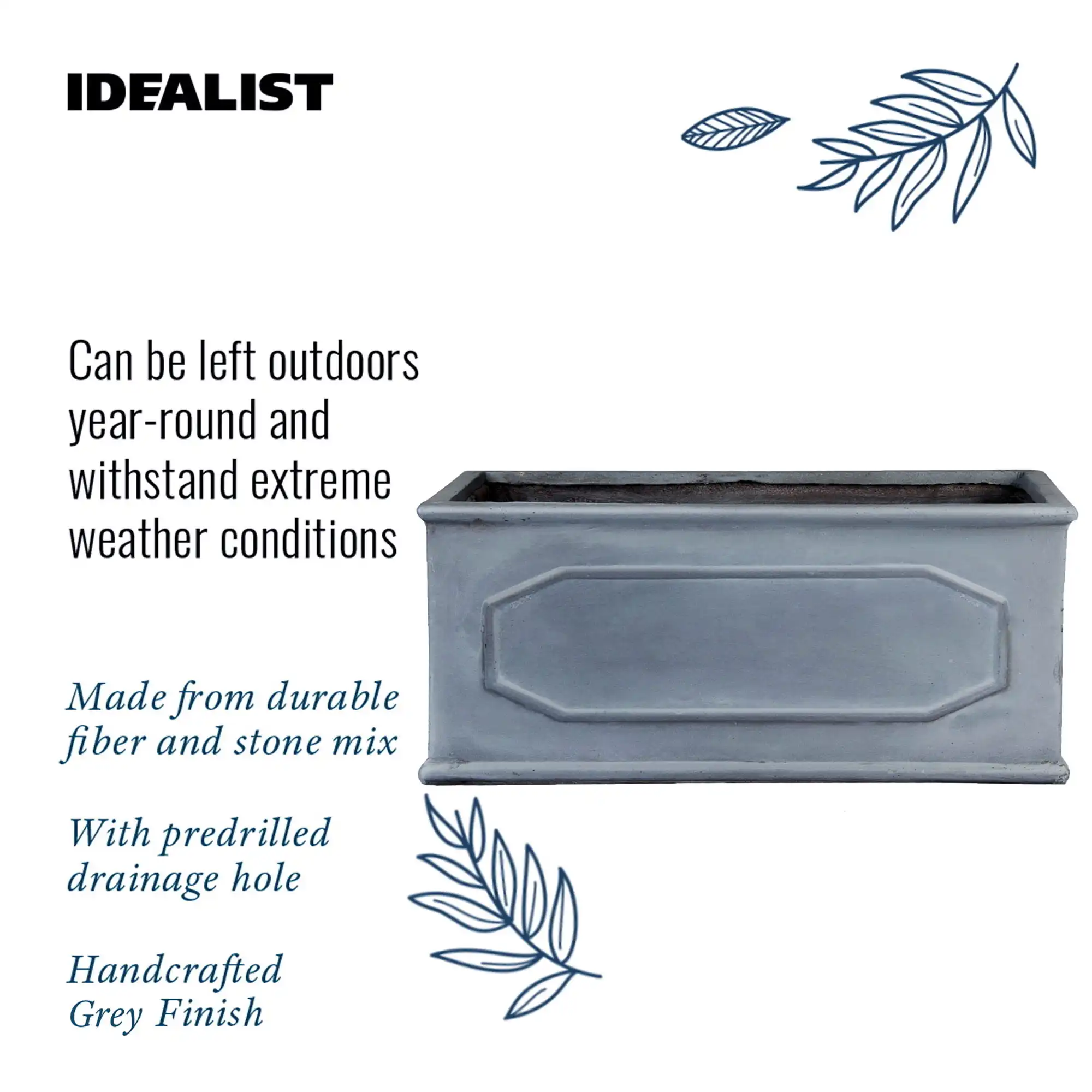 IDEALIST Lite Faux Lead Chelsea Light Concrete Through Planter