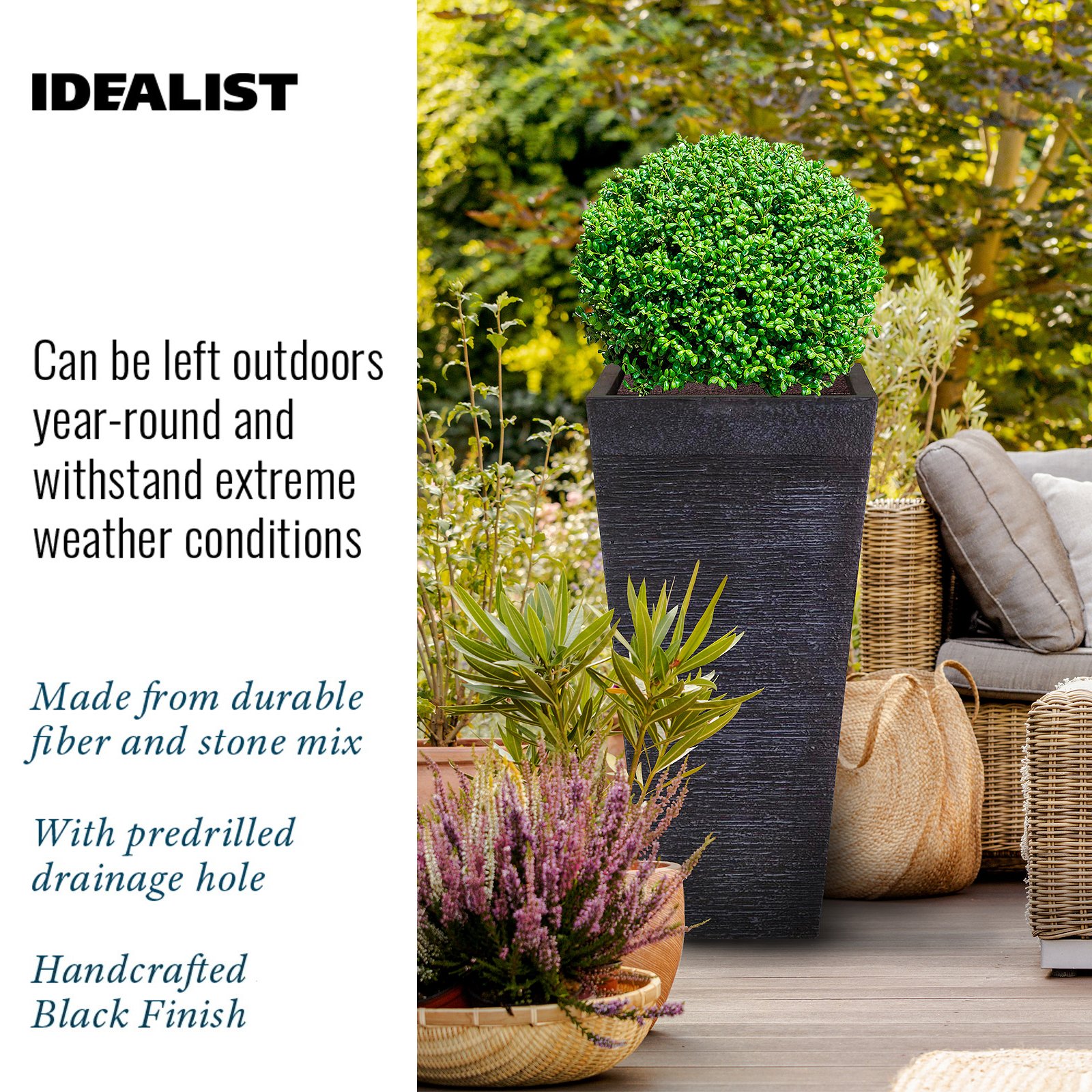 IDEALIST Lite Ribbed Light Concrete Tapered Planter