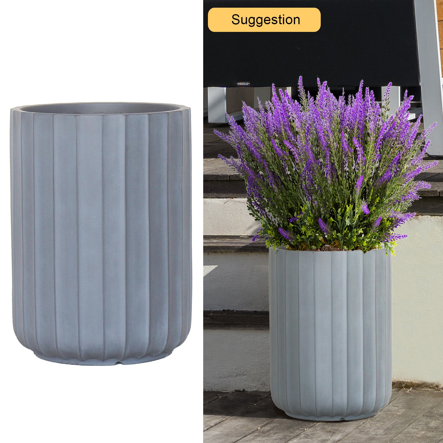 IDEALIST Lite Modern Ribbed Cylinder Round Outdoor Planter