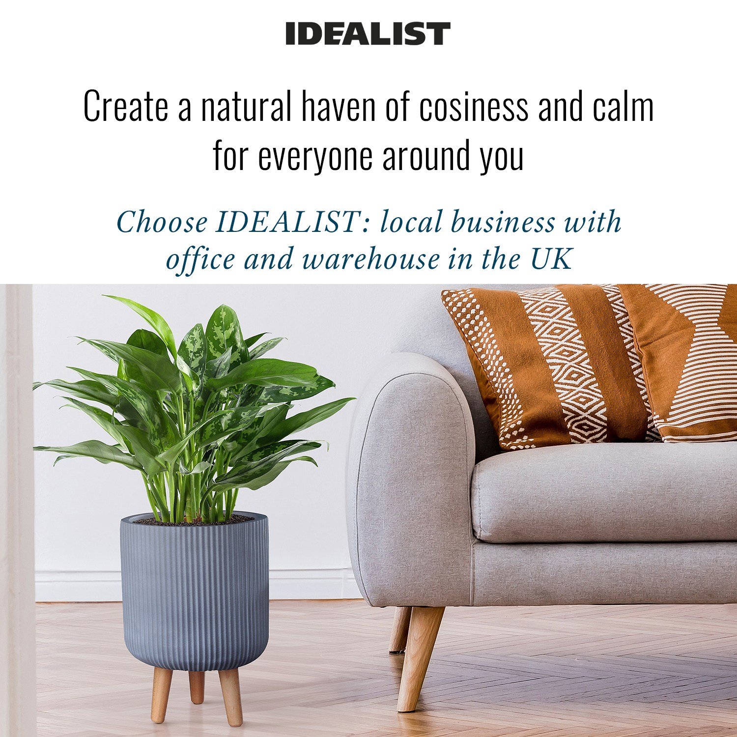 IDEALIST Lite Ribbed Cylinder Planter on Legs, Round Pot Plant Stand Indoor