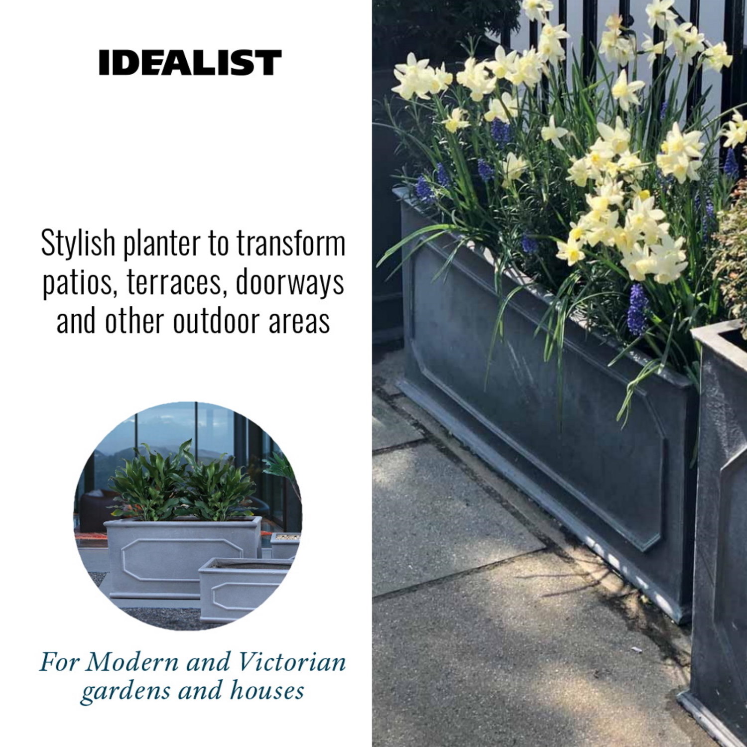 IDEALIST Lite Faux Lead Chelsea Light Concrete Through Planter