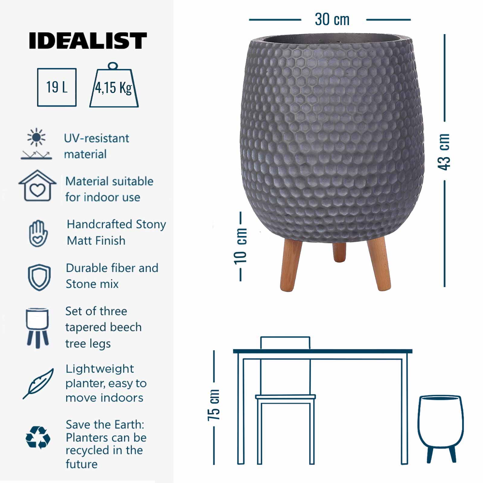 IDEALIST Lite Honeycomb Style Egg Planter on Legs, Round Pot Plant Stand Indoor